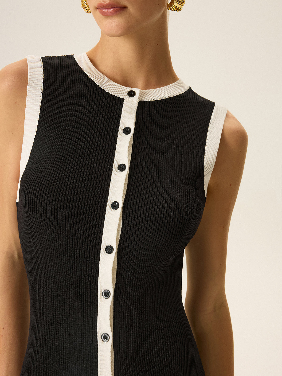 Contrast Trim Button Maxi Dress-Chicvia