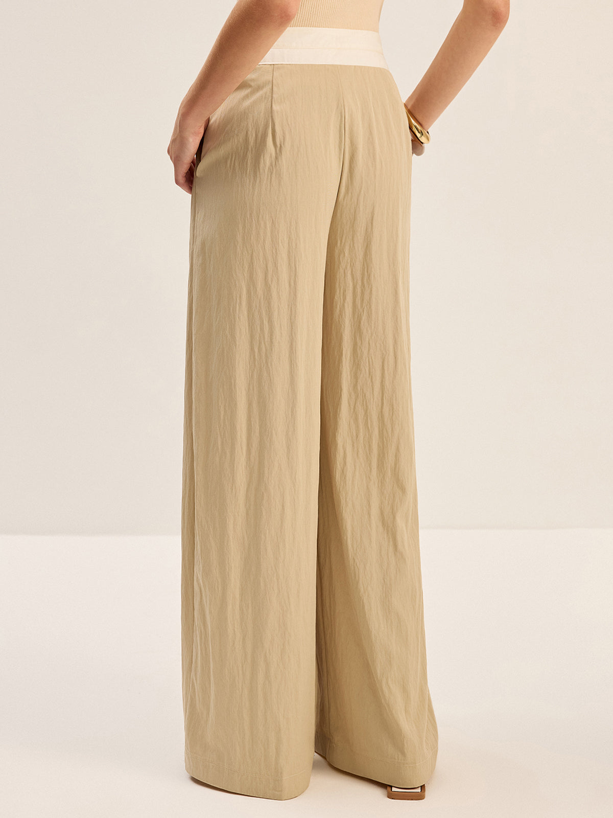 Contrast Waistband Wide-Leg Pants-Chicvia