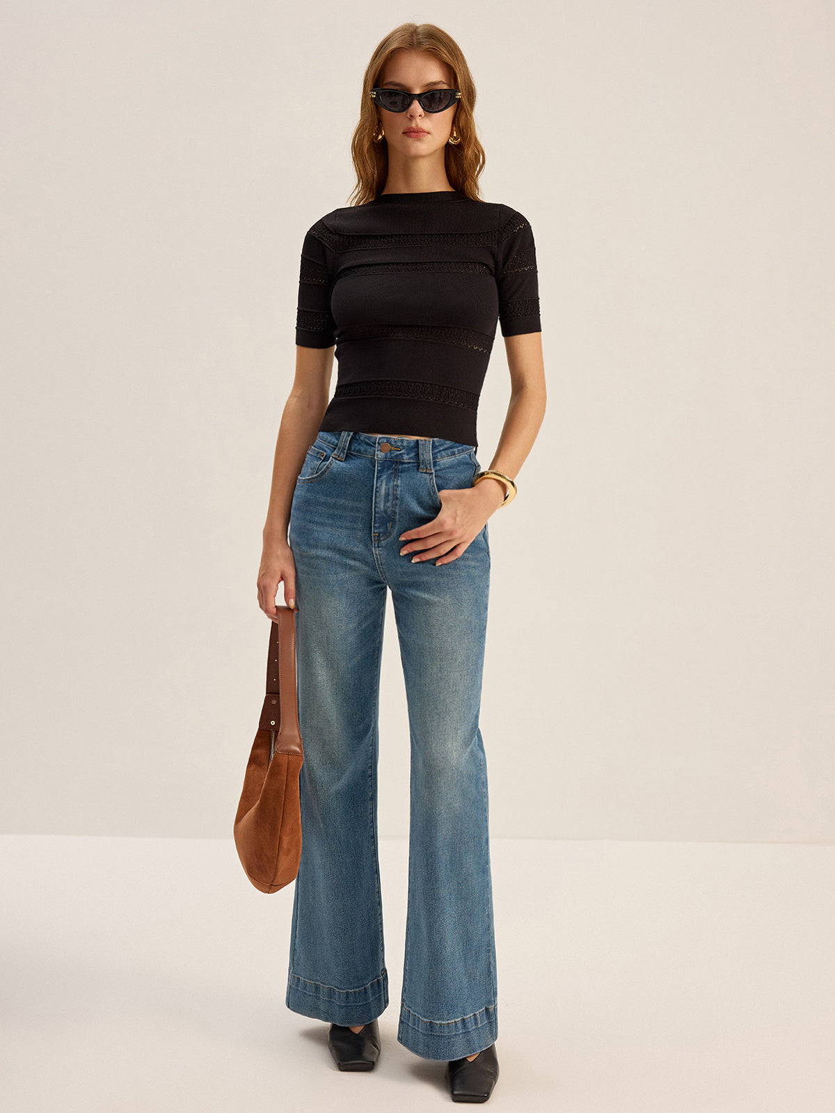 Crochet Detail Knit Top-Chicvia