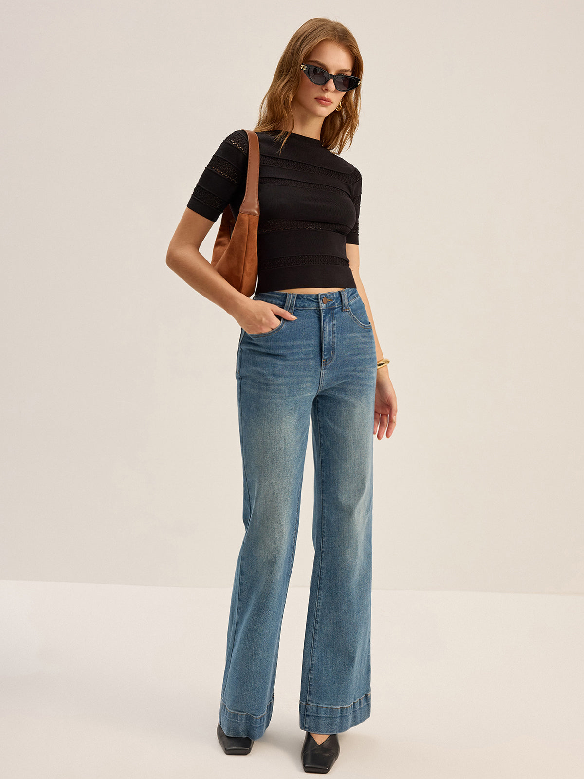 Crochet Detail Knit Top-Chicvia