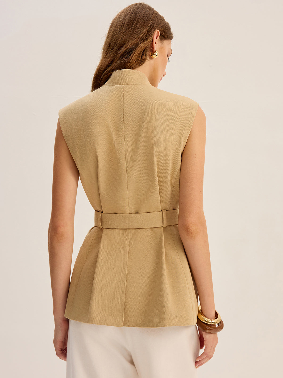 Belted Sleeveless Cargo Vest-Chicvia
