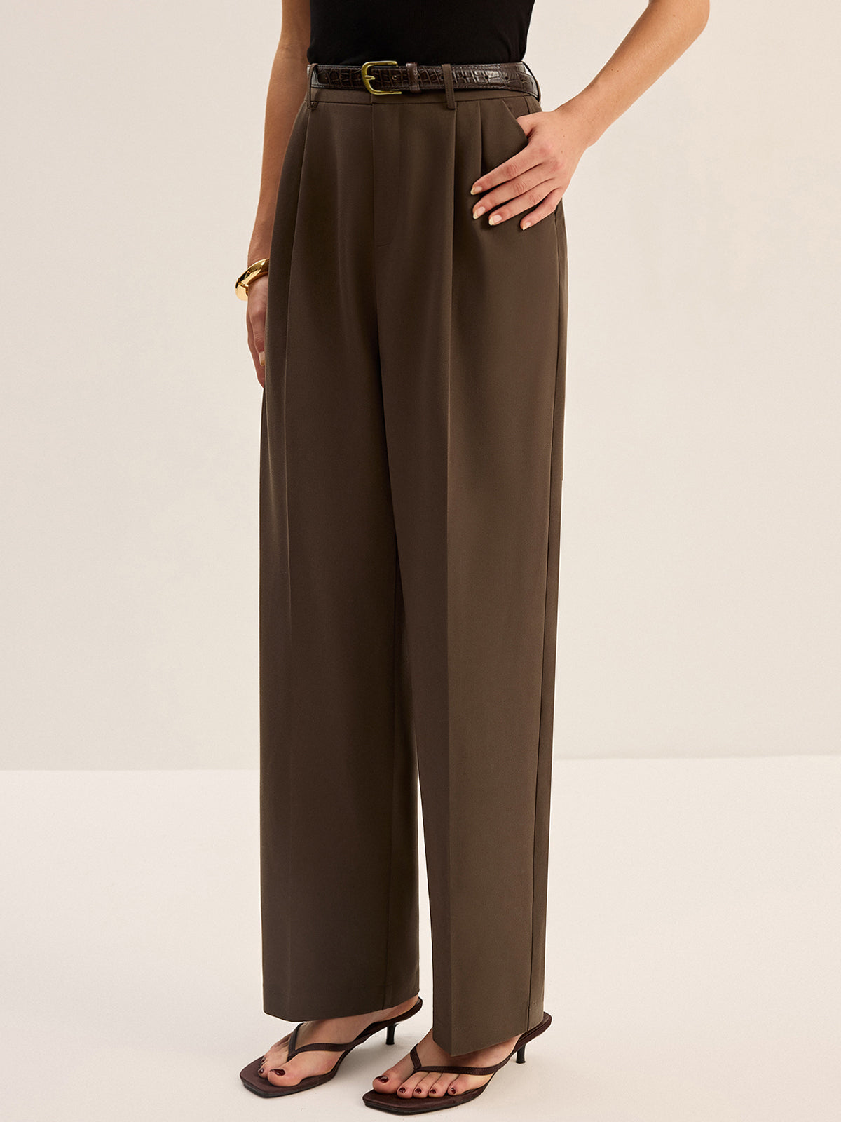 High-Waisted Pleated Pants-Chicvia