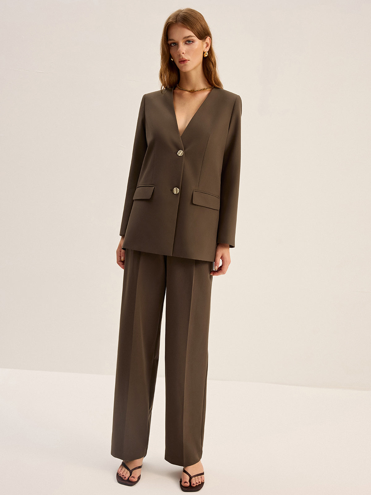 High-Waisted Pleated Pants-Chicvia