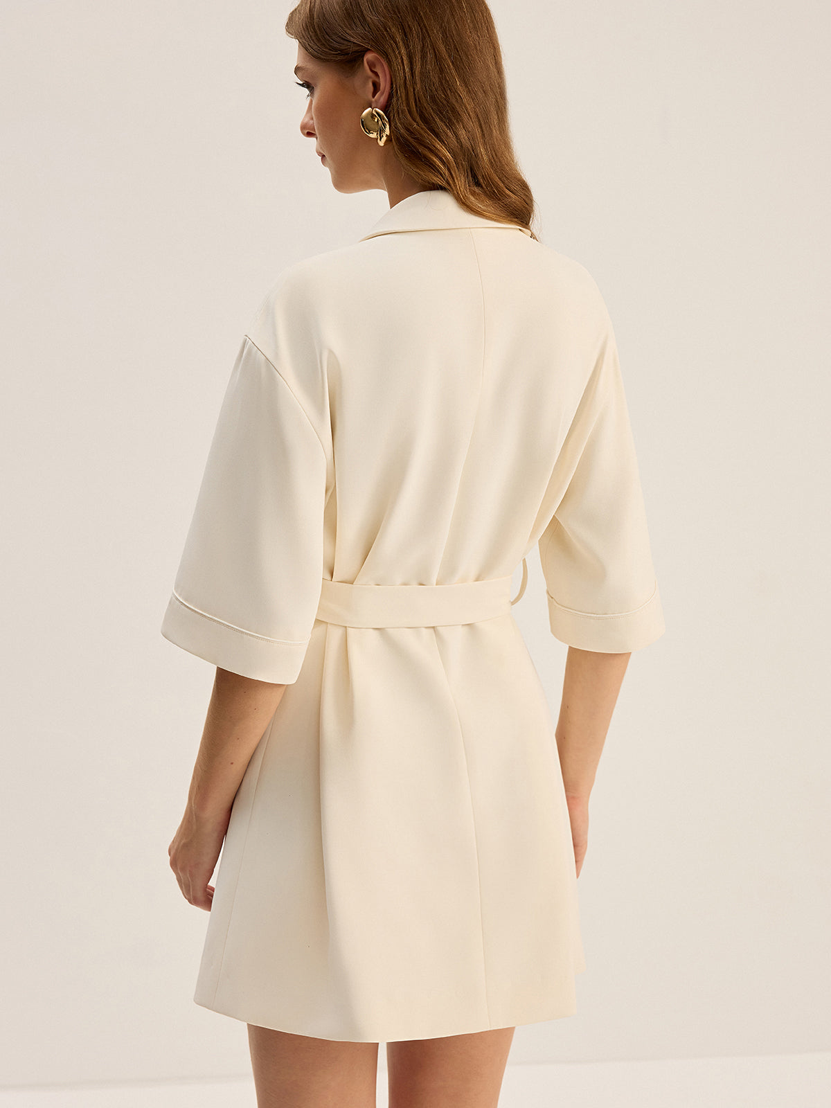 Belted Pocketed Blazer Dress-Chicvia