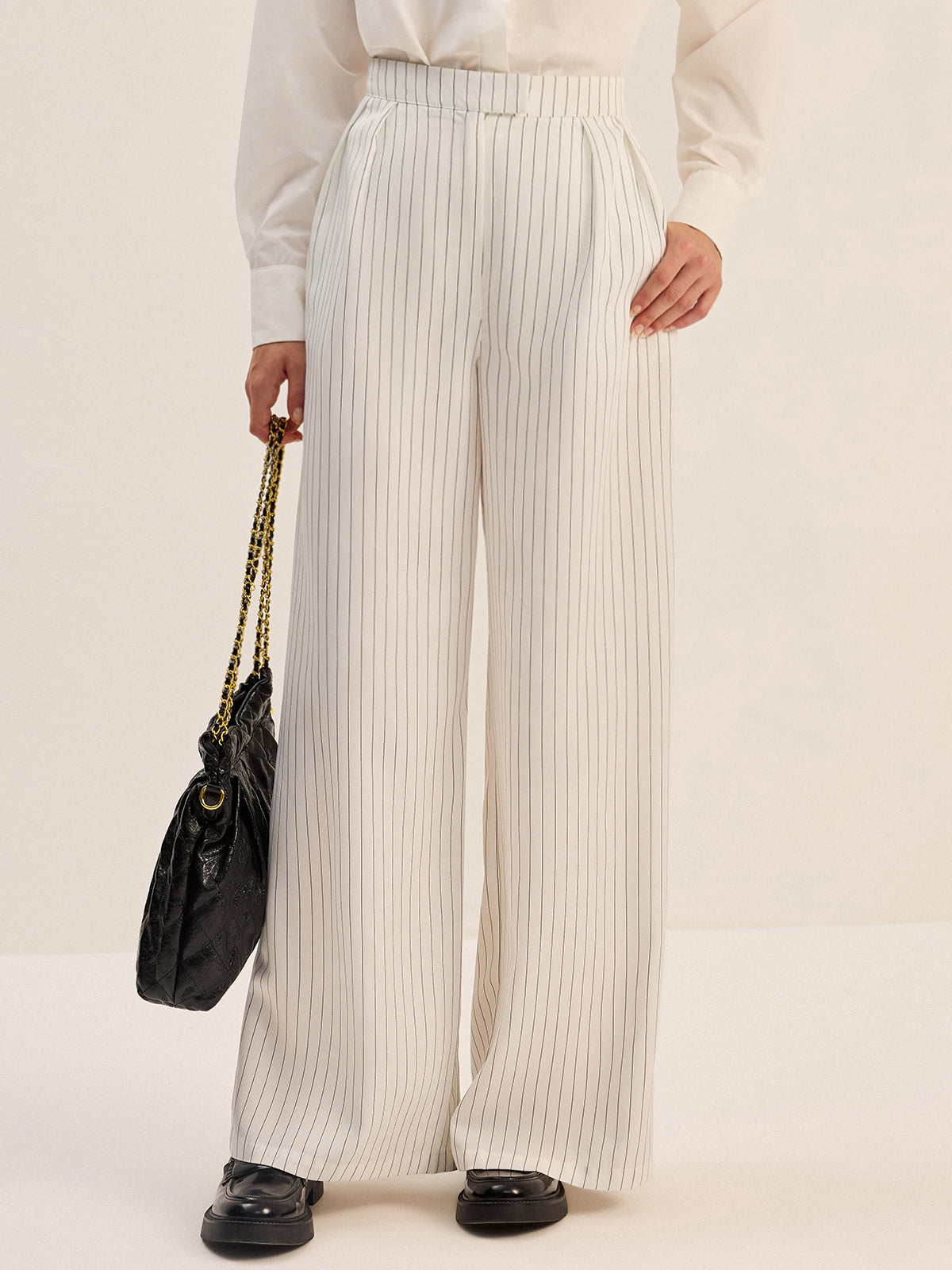 Pinstripe Wide-Leg Pants-Chicvia