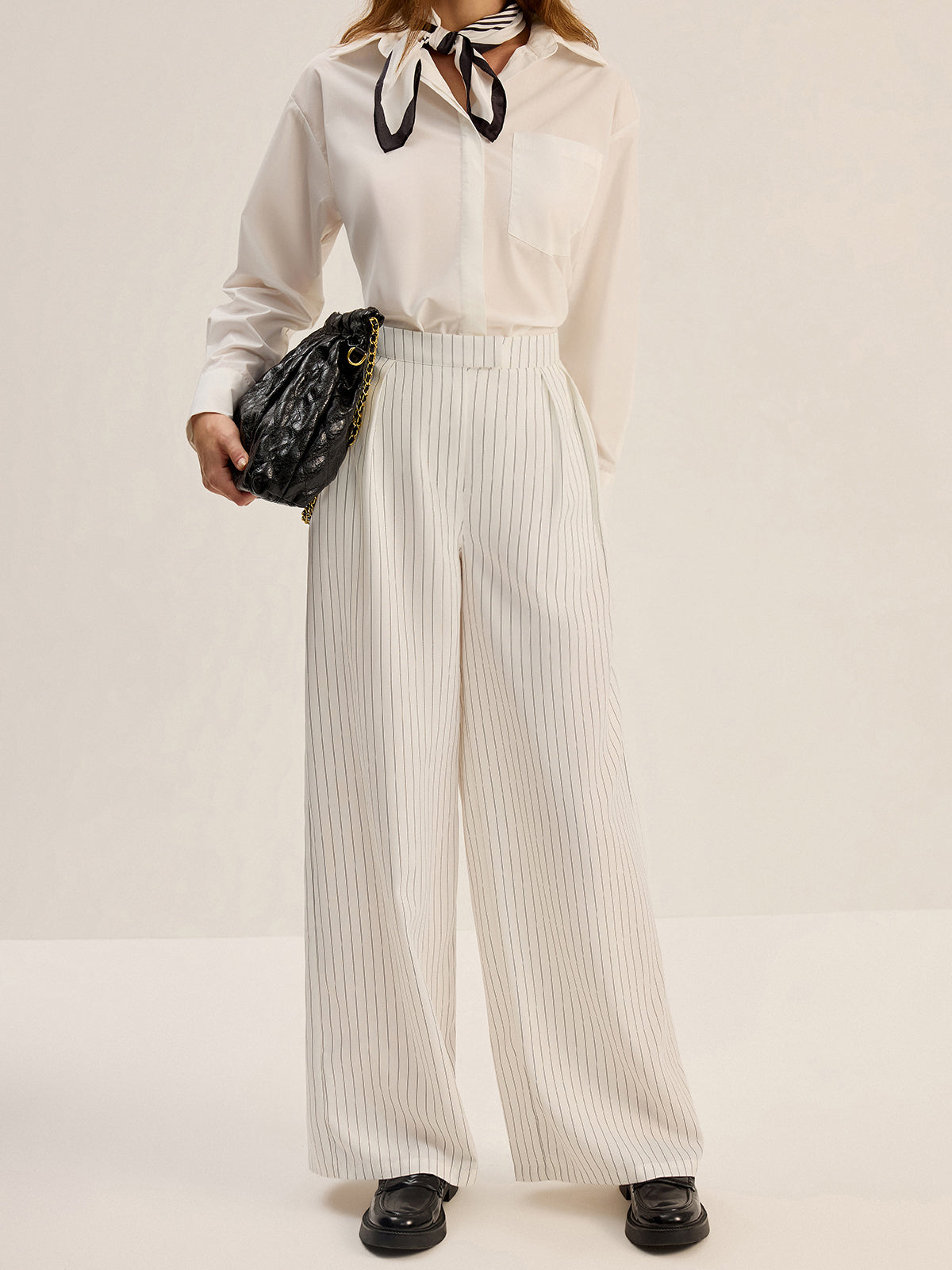 Pinstripe Wide-Leg Pants-Chicvia