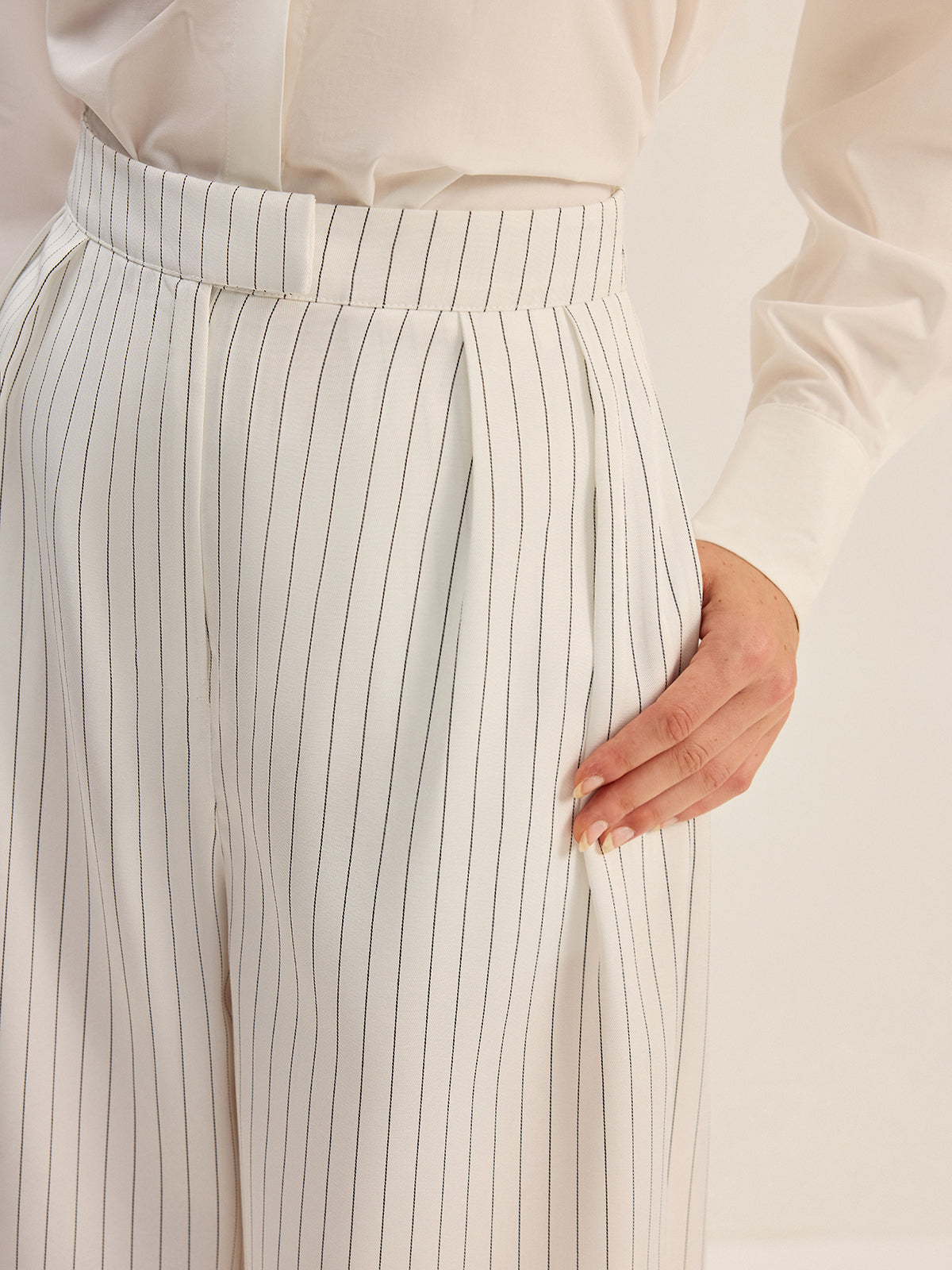 Pinstripe Wide-Leg Pants-Chicvia