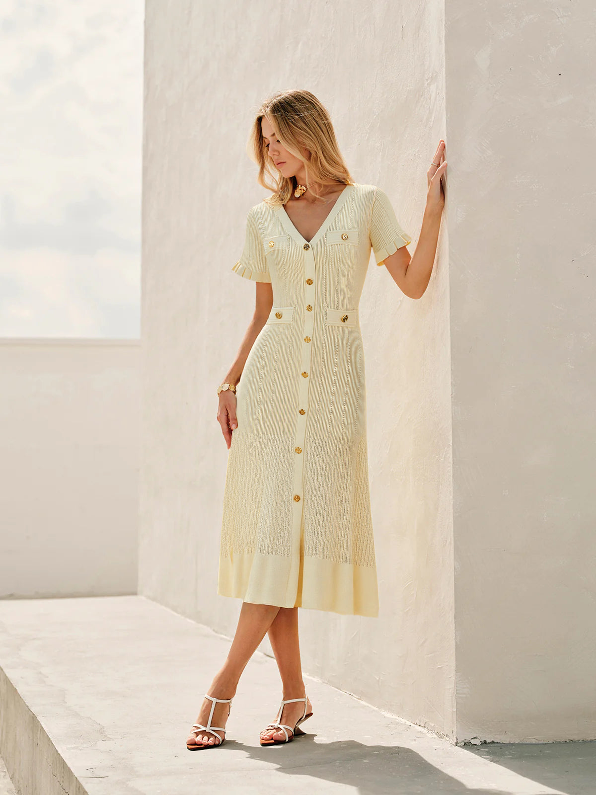 Knit Cardigan Midi Dress-Chicvia