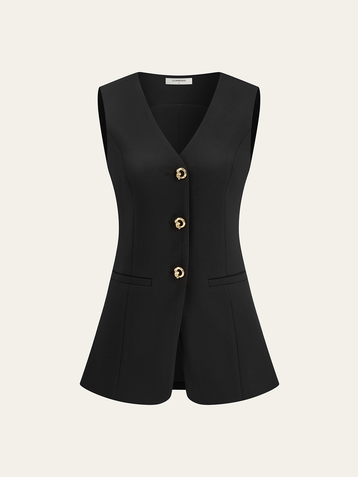 Metal Detail V-Neck Vest-Chicvia