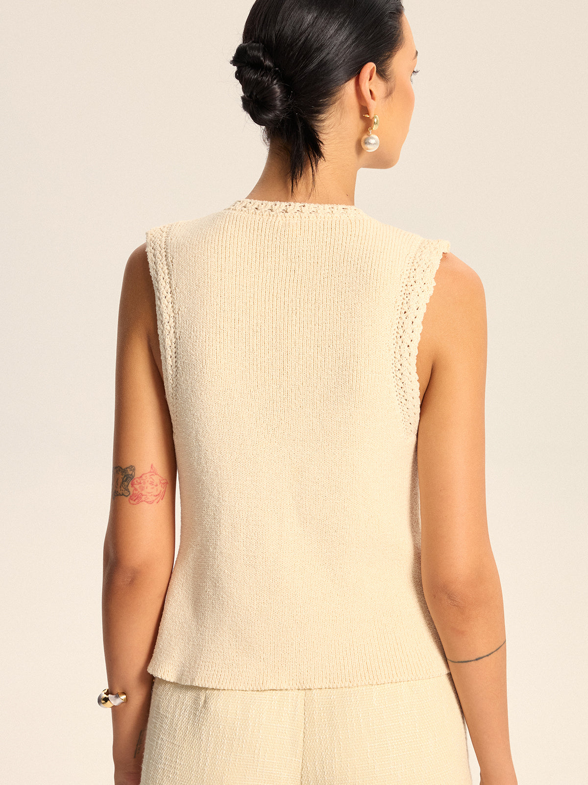 Crochet Trim Knit Vest-Chicvia