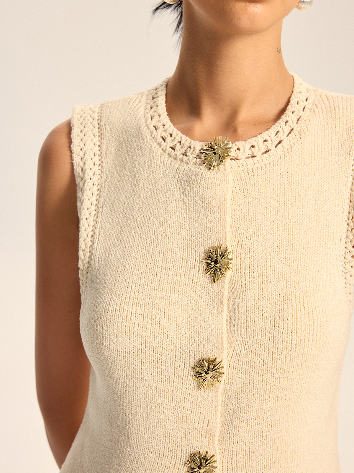 Crochet Trim Knit Vest-Chicvia