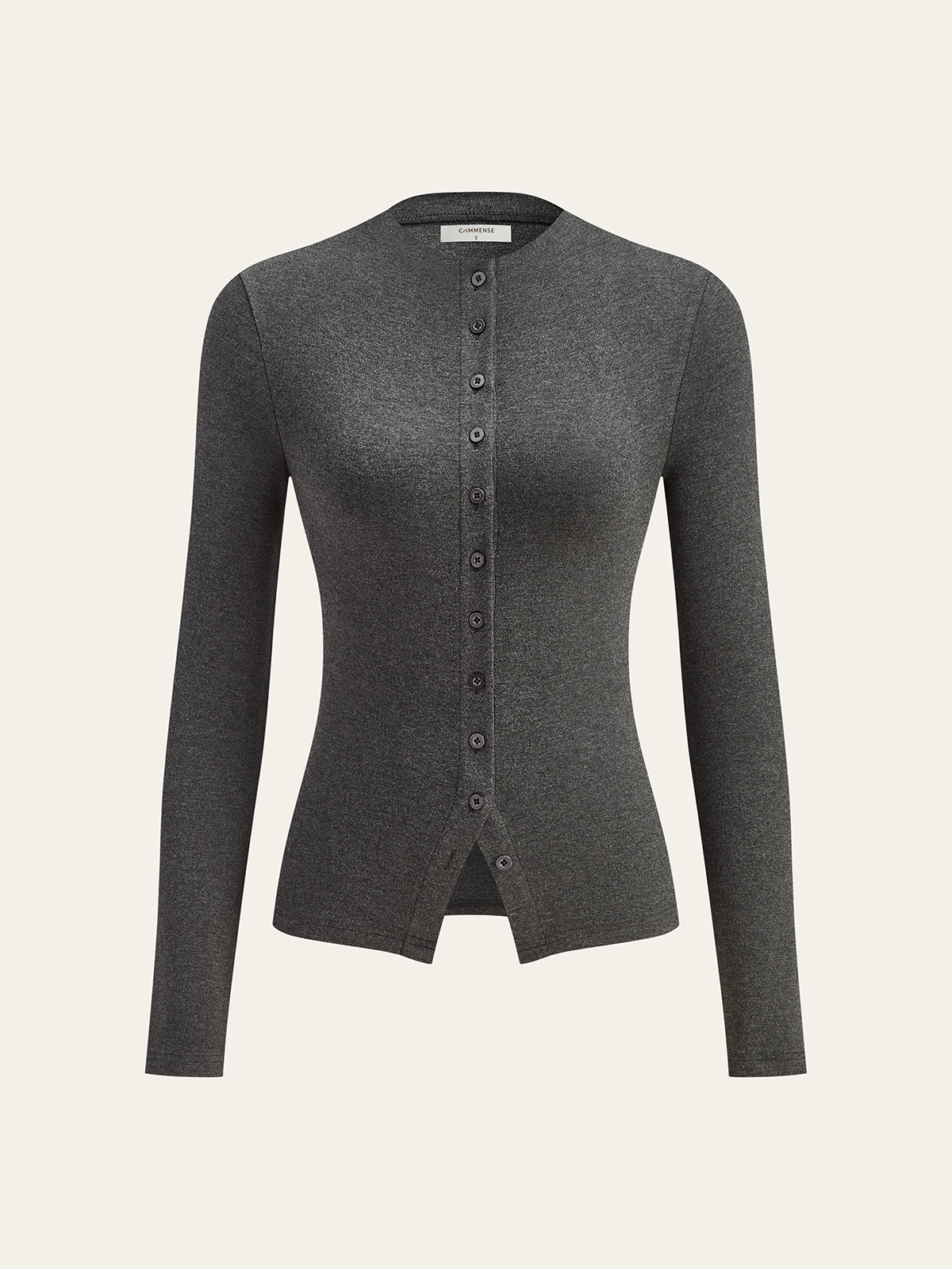 Mock Neck Button Long Sleeve T-Shirt-Chicvia