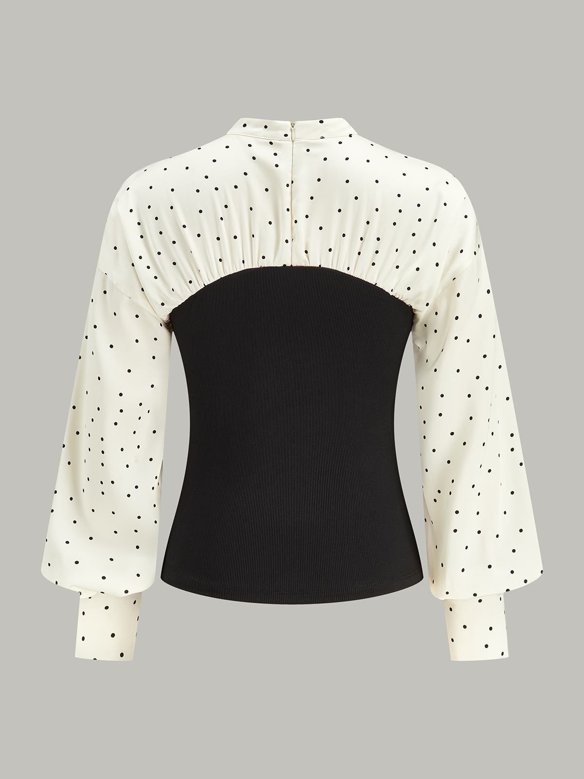 Polka Dot Panel Mock Neck Top-Chicvia