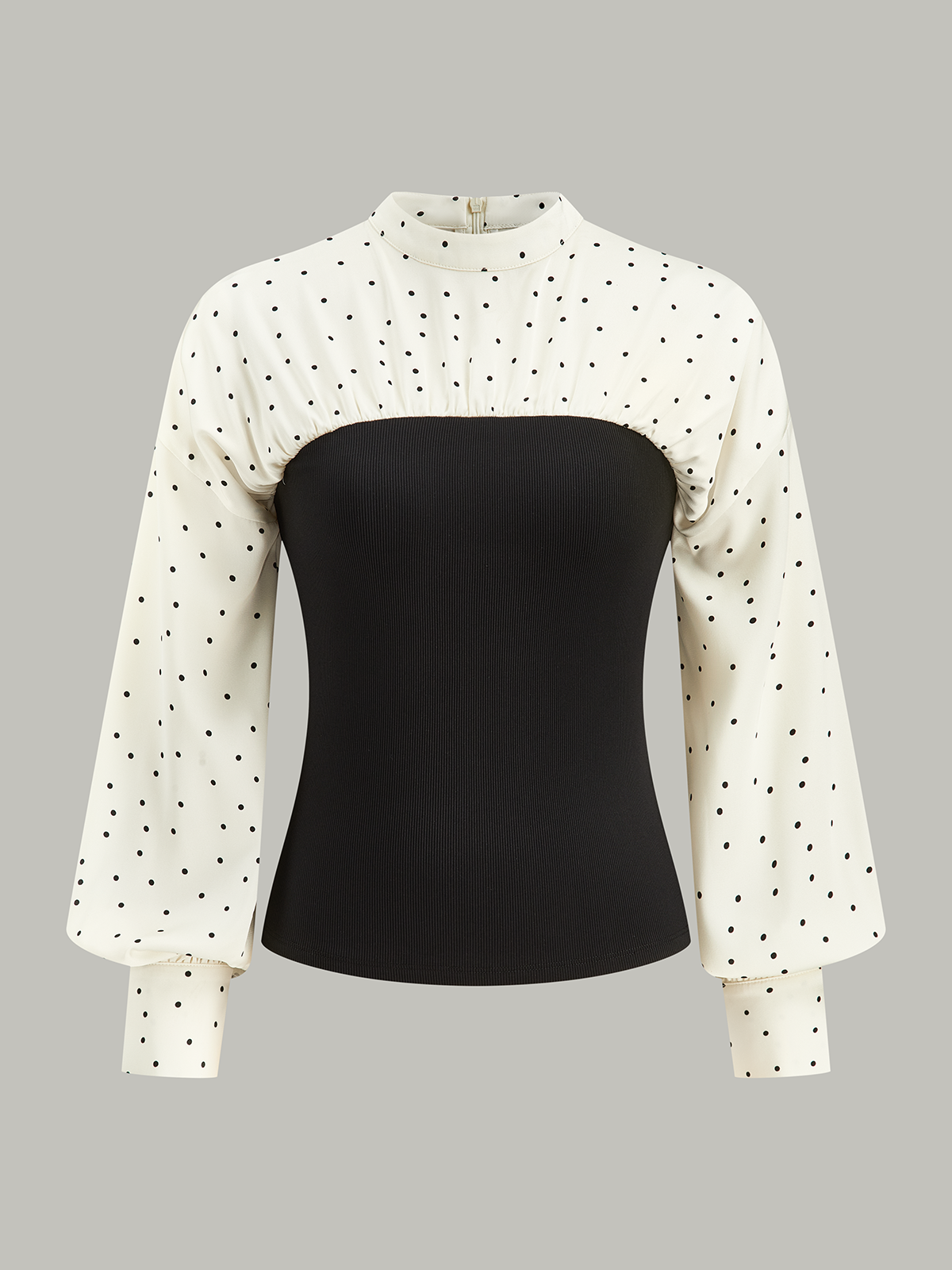 Polka Dot Panel Mock Neck Top-Chicvia
