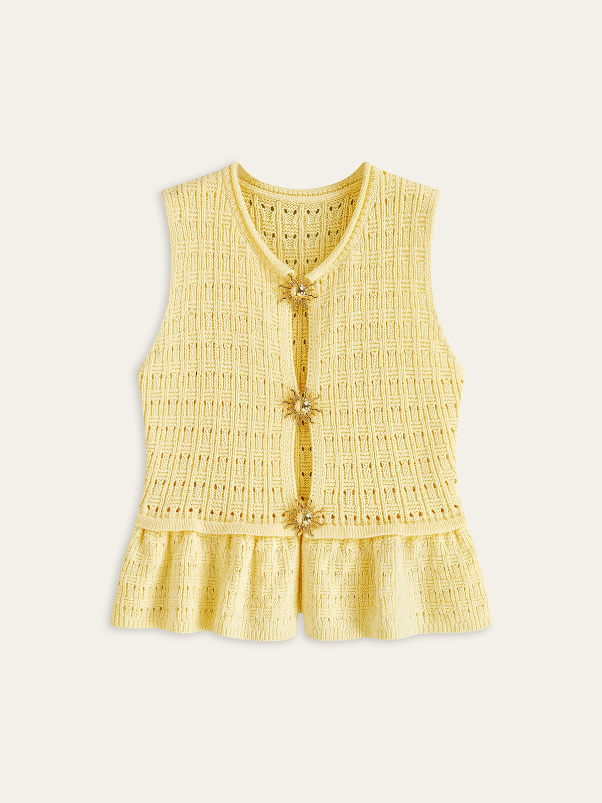 Metal Detail Knitted Peplum Vest-Chicvia