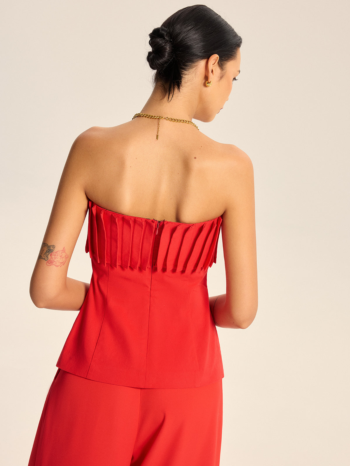 Cotton Blend Strapless Pleated Top-Chicvia