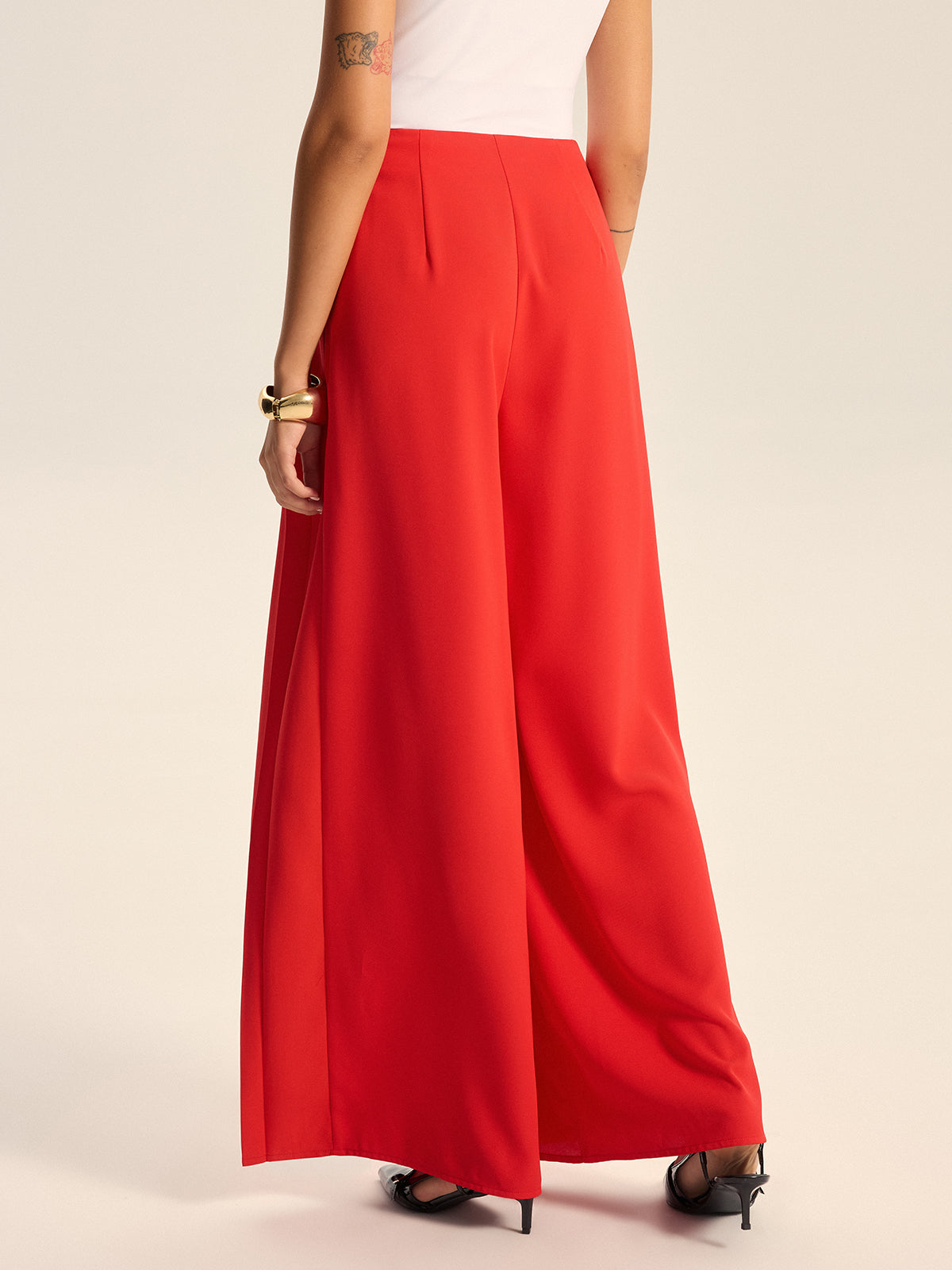 Mid-Waist Pleated Wide-Leg Pants-Chicvia