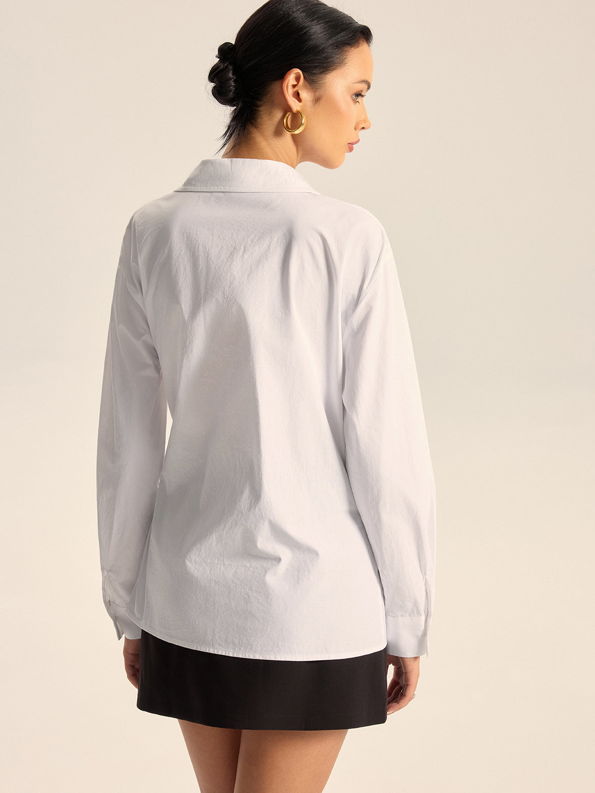 Cotton Asymmetric Tie-Waist Shirt-Chicvia