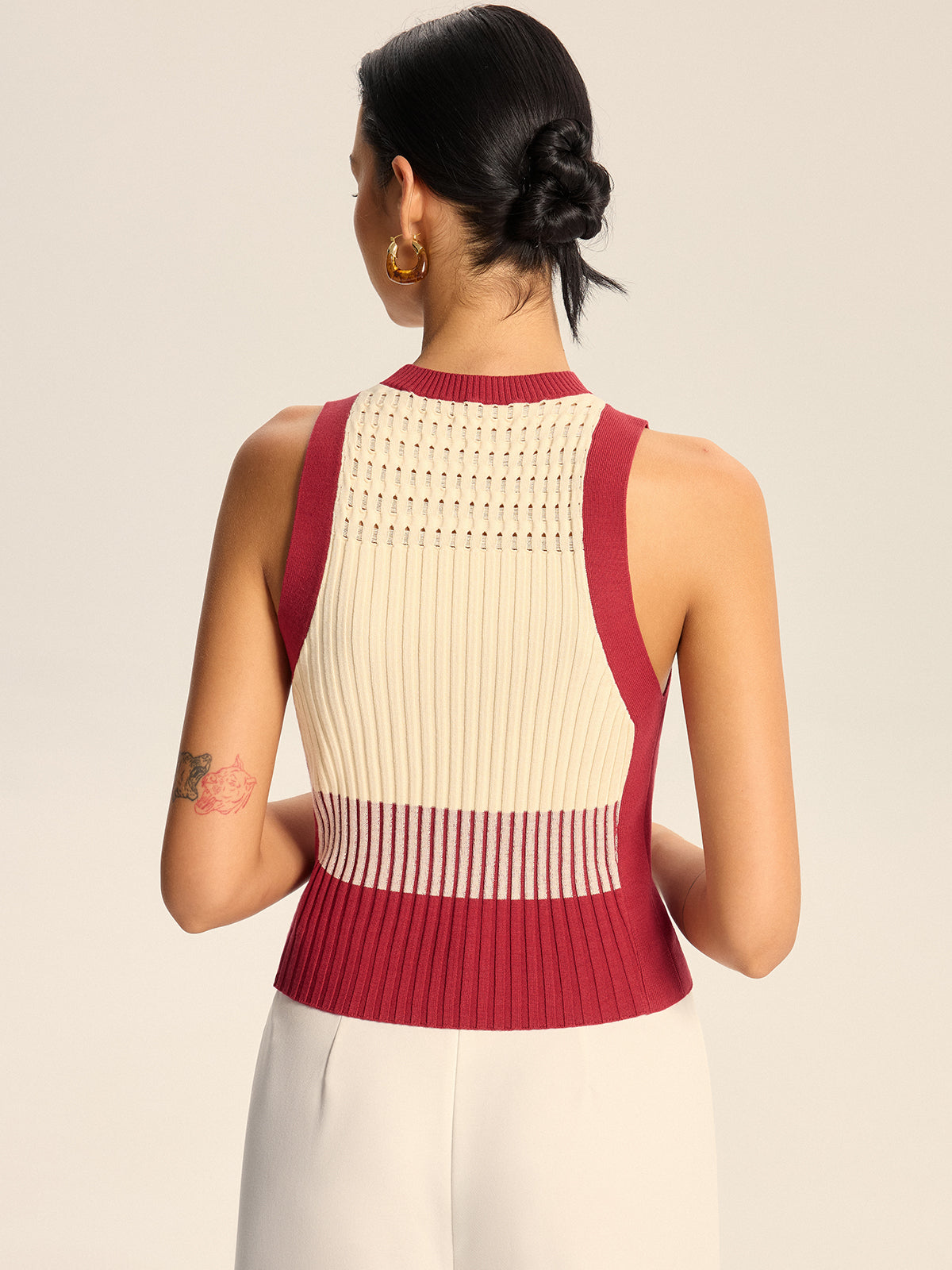 Color-Block Ribbed Knit Tank Top-Chicvia