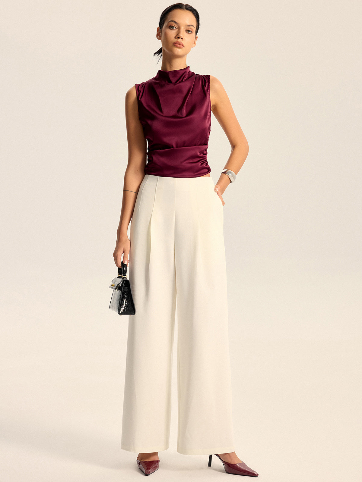 Mid-Waisted Wide-Leg Pants-Chicvia