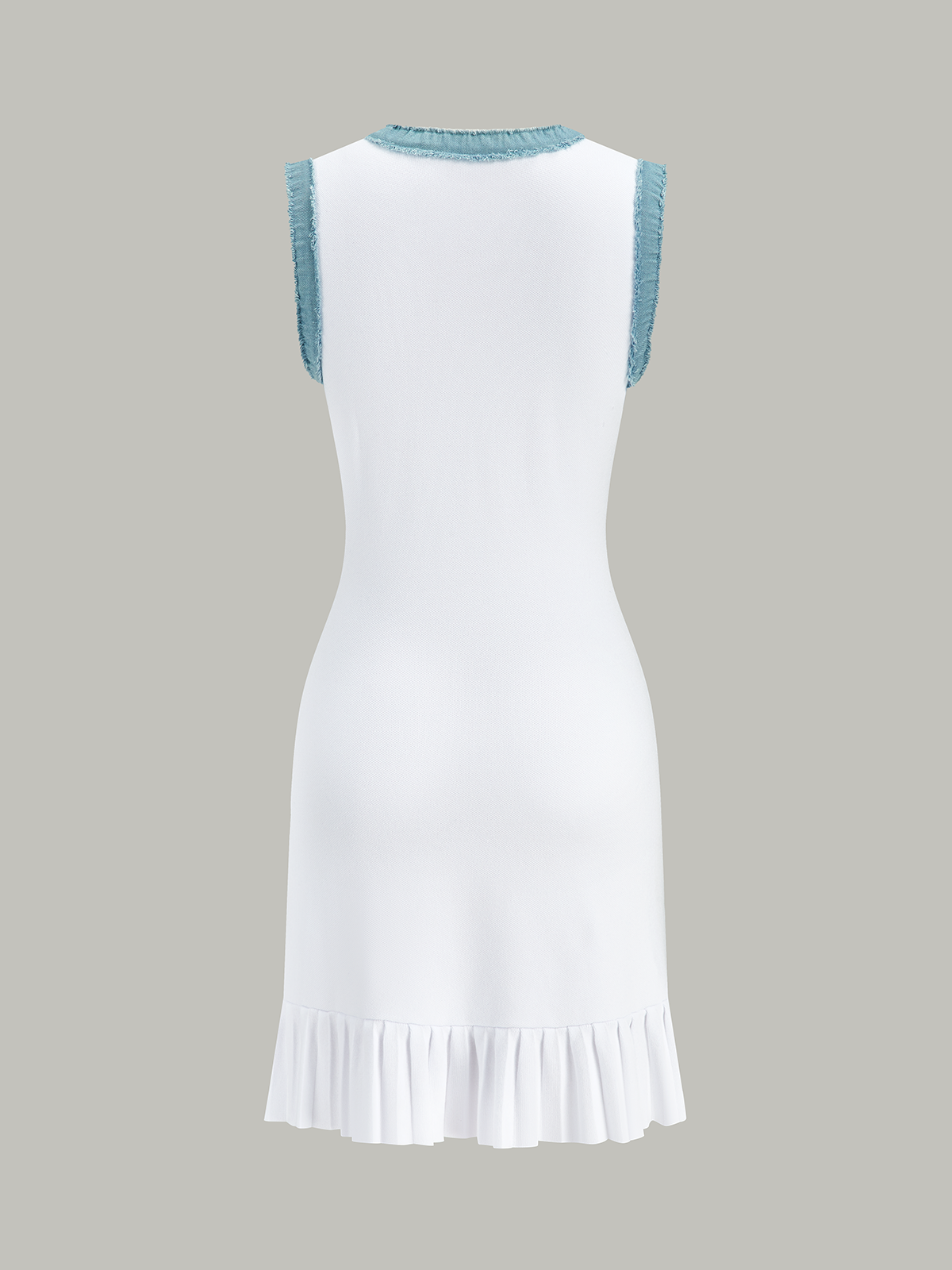 Denim Trim Button-Front Ruffle Hem Midi Dress-Chicvia