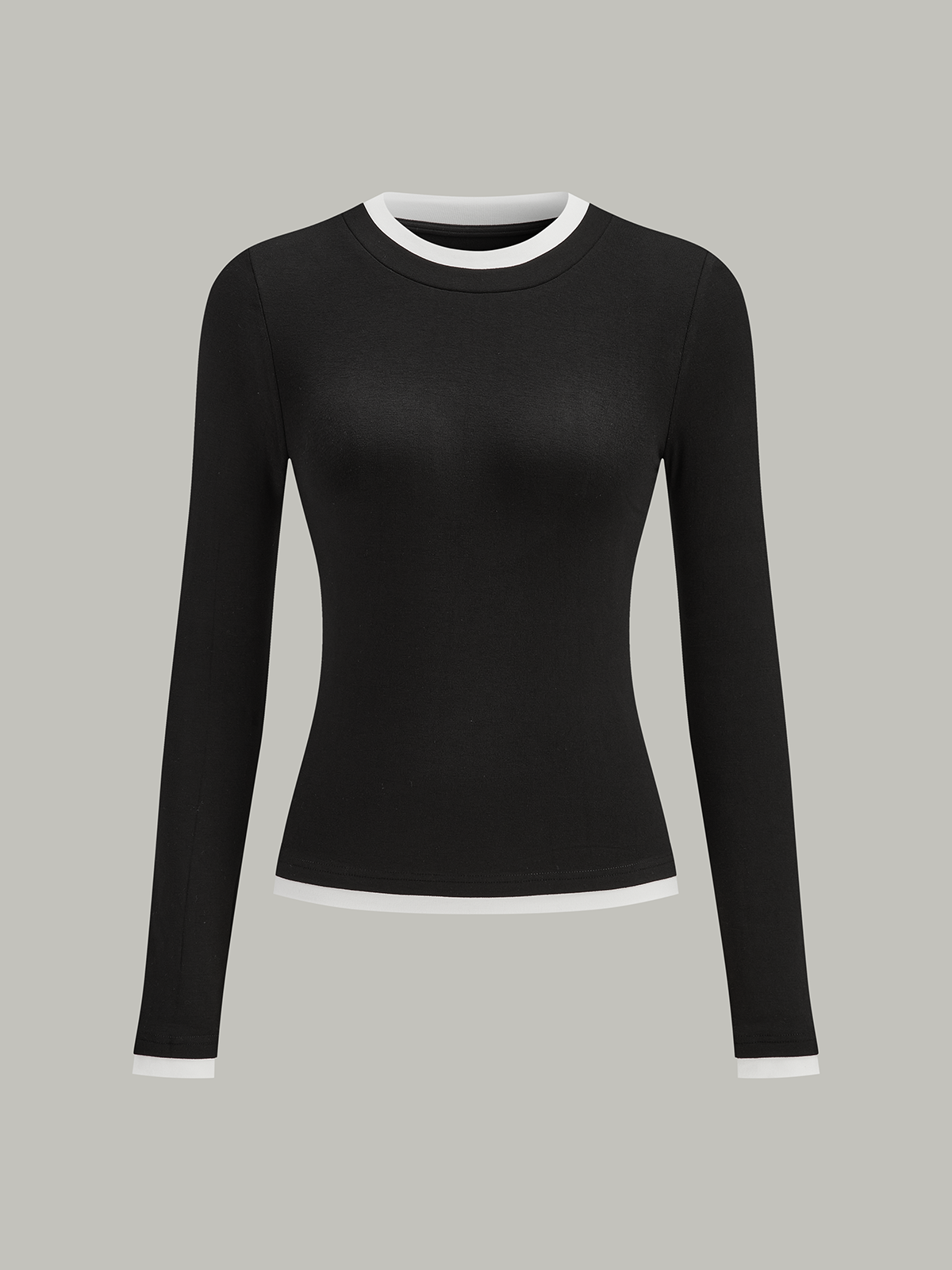 Contrast Trim Long Sleeve T-Shirt-Chicvia