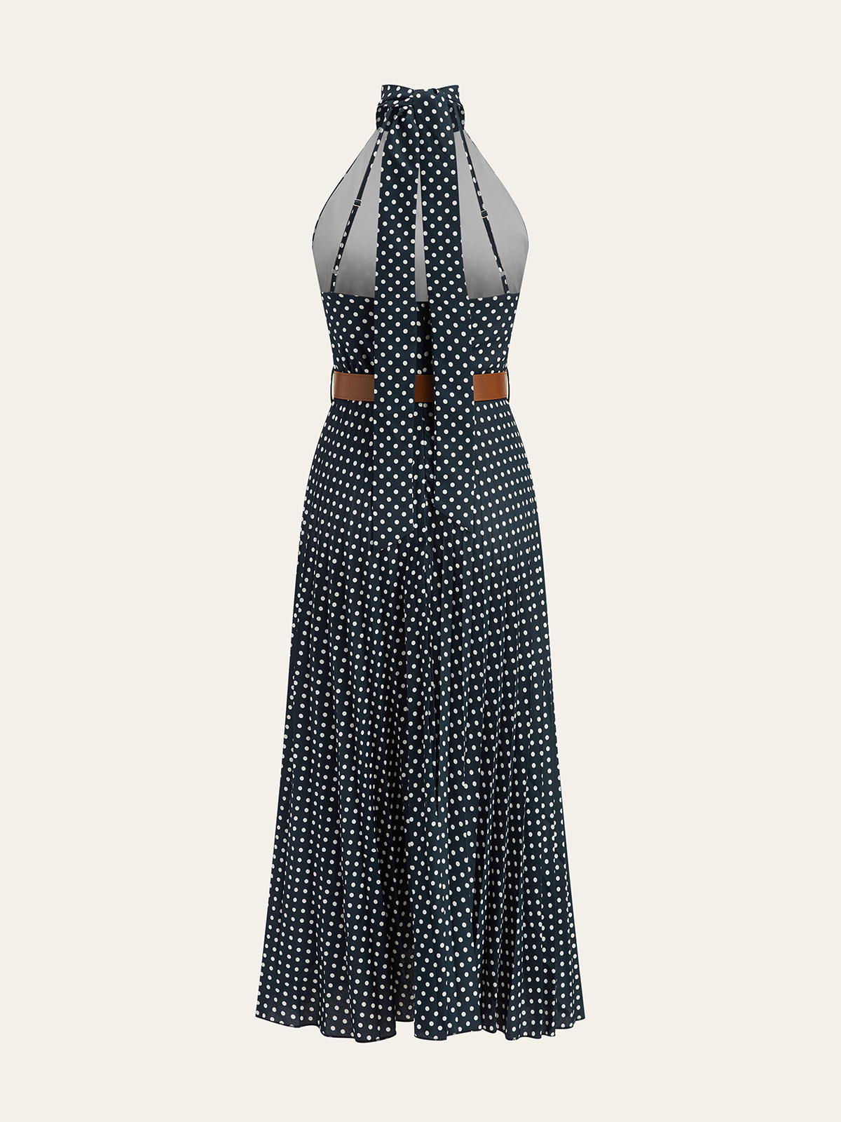 Polka Dot Halter Neck Belted Midi Dress-Chicvia