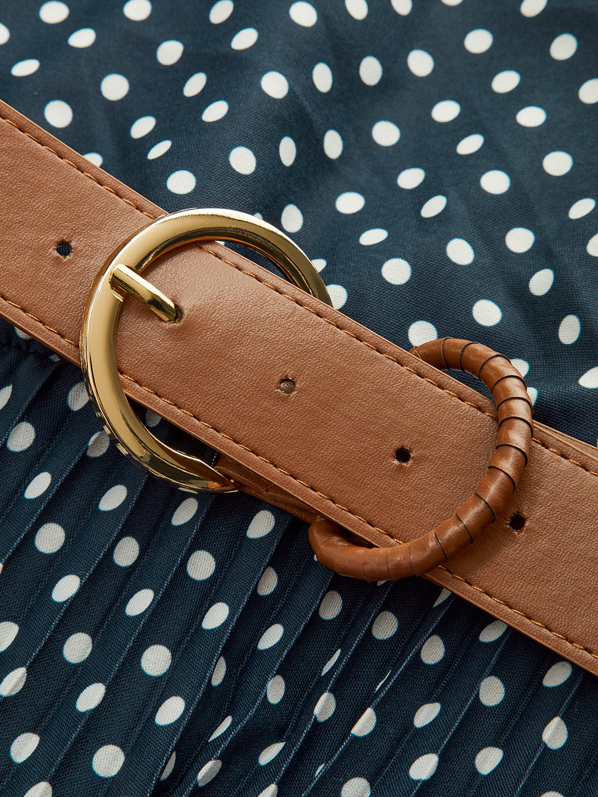 Polka Dot Halter Neck Belted Midi Dress-Chicvia