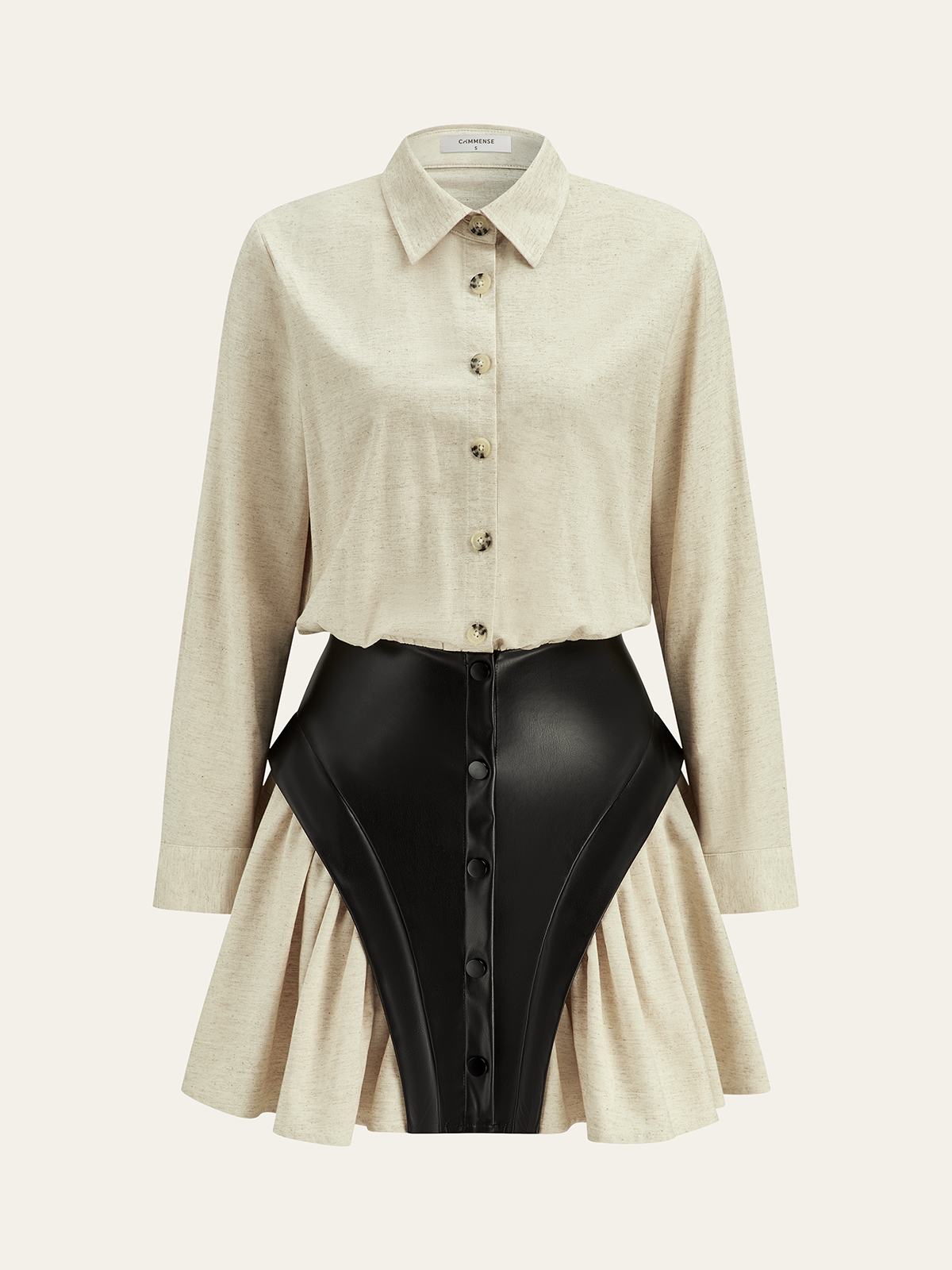 Faux Leather Panel Shirt Dress-Chicvia