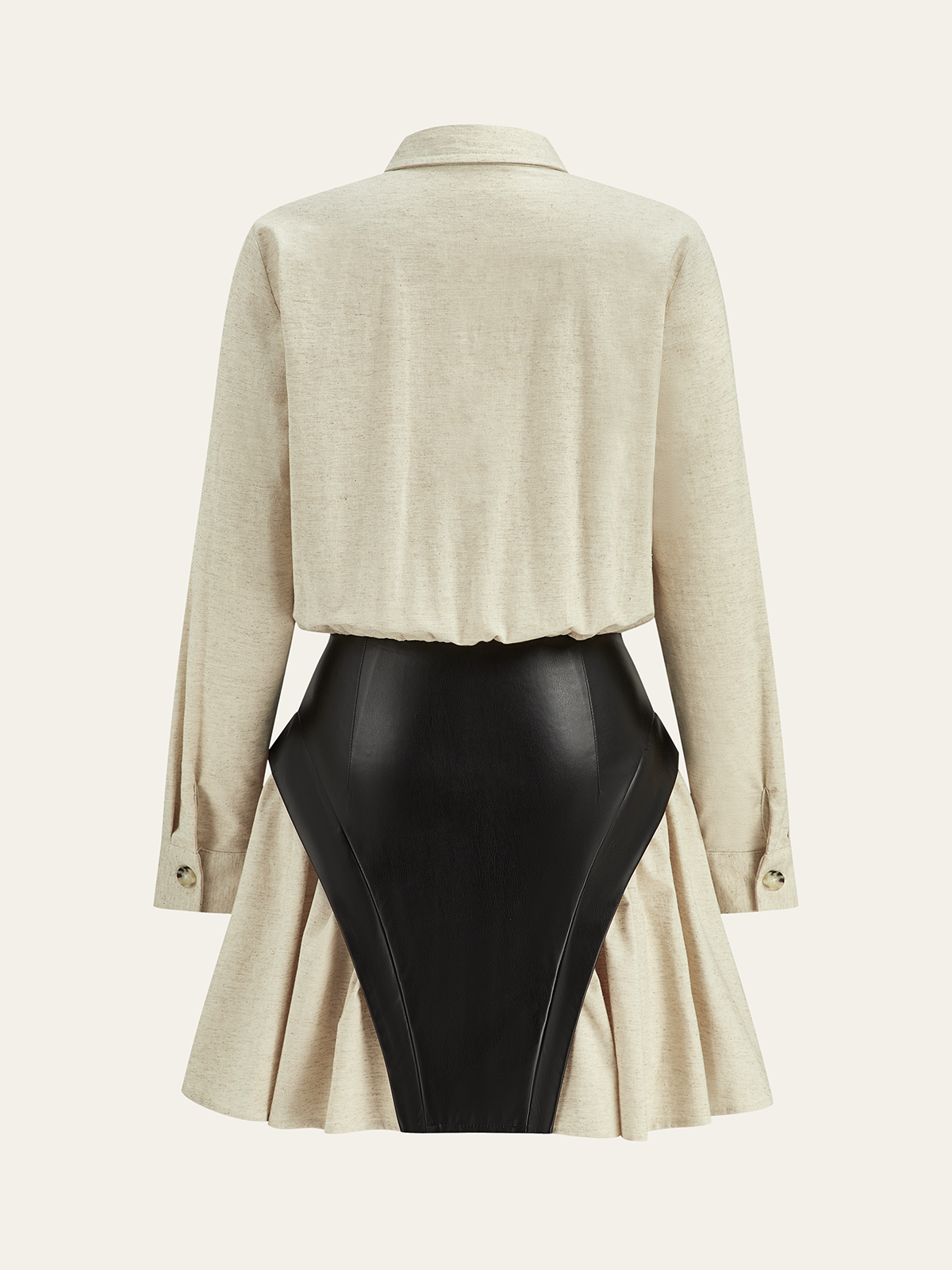 Faux Leather Panel Shirt Dress-Chicvia