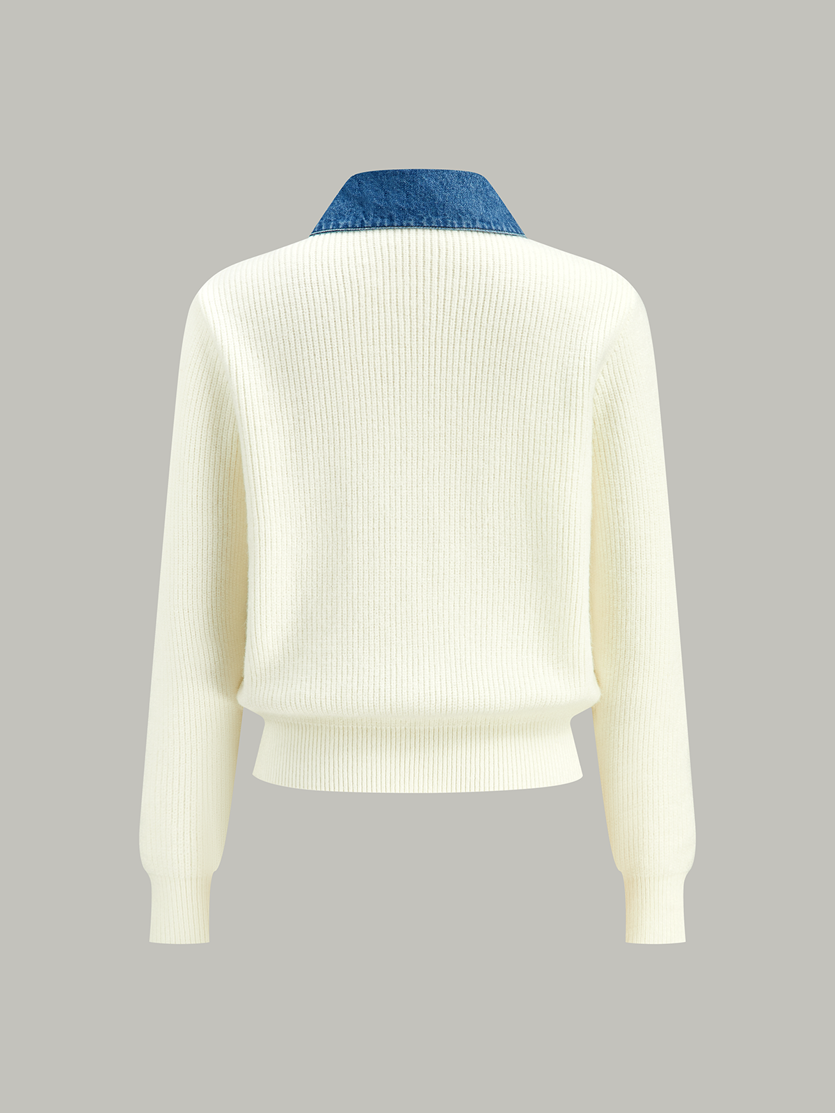 Denim Trim Button Knit Cardigan-Chicvia