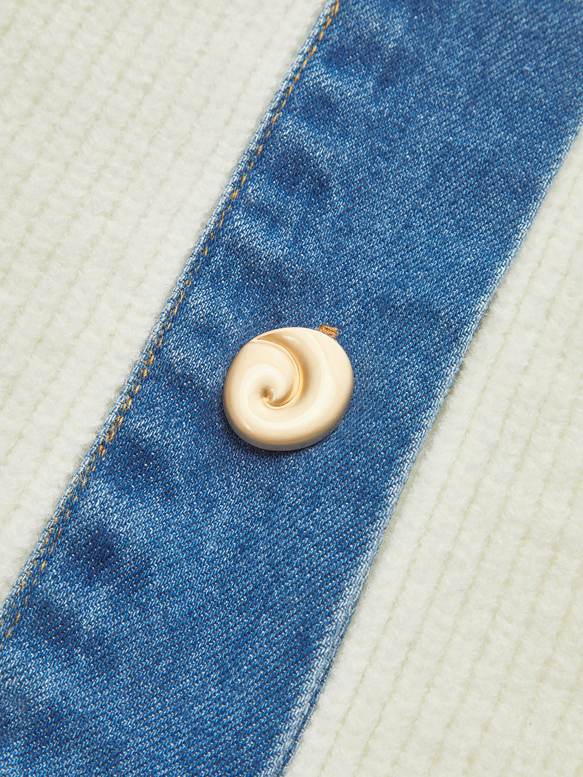 Denim Trim Button Knit Cardigan-Chicvia