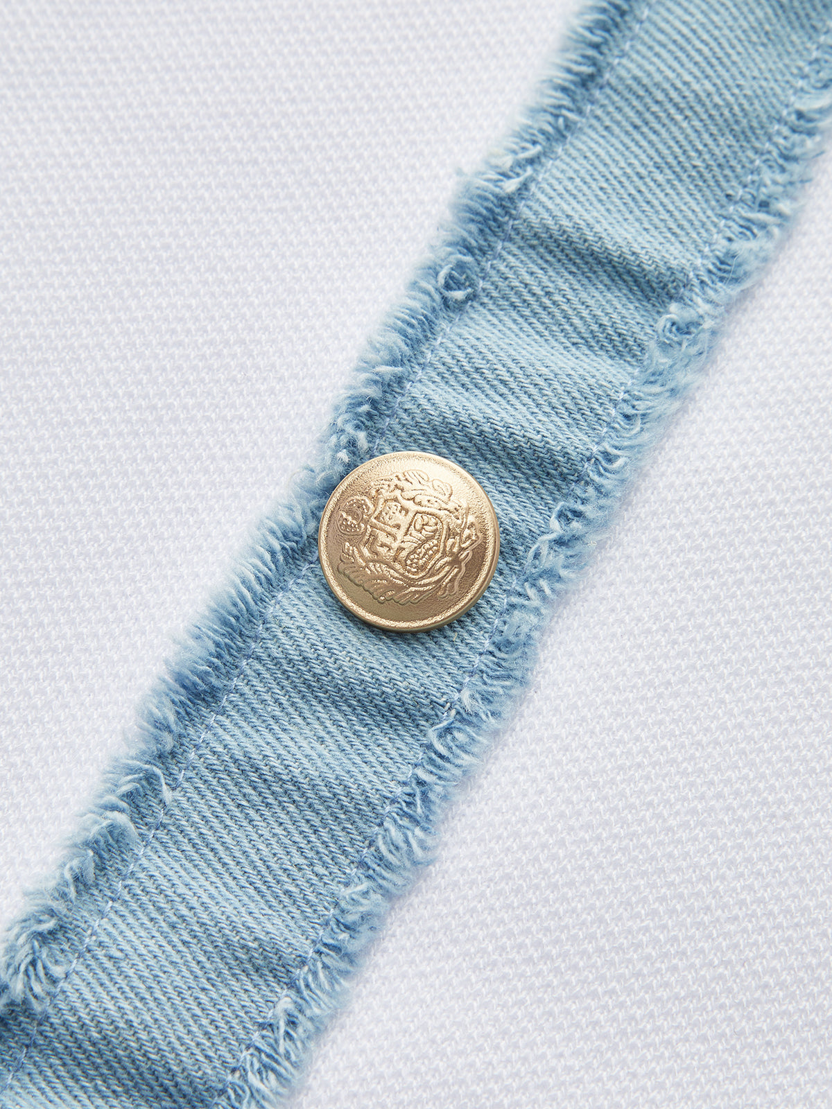 Denim Trim Button-Front Ruffle Hem Midi Dress-Chicvia