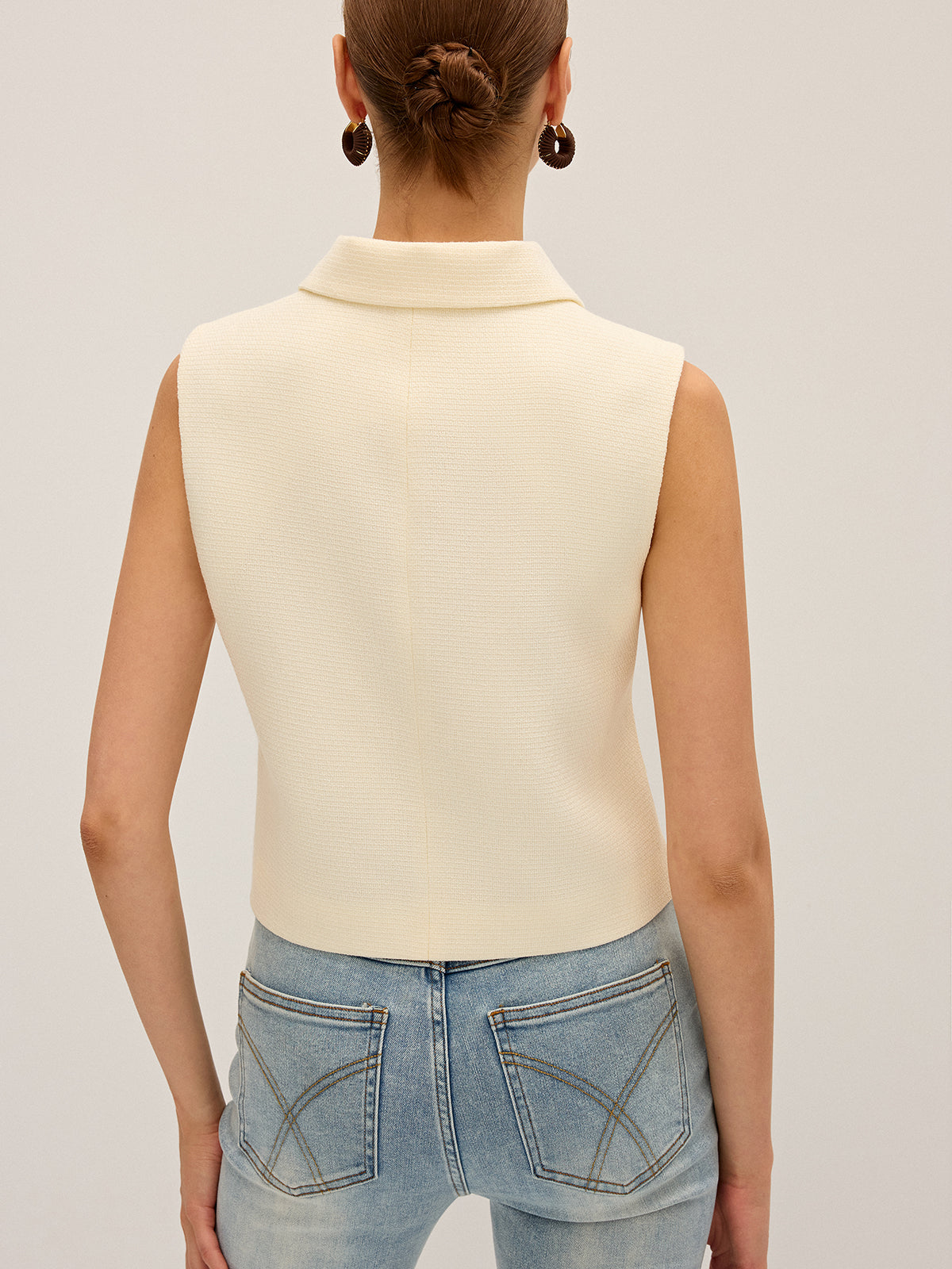 Irregular Metal Button Sleeveless Vest-Chicvia