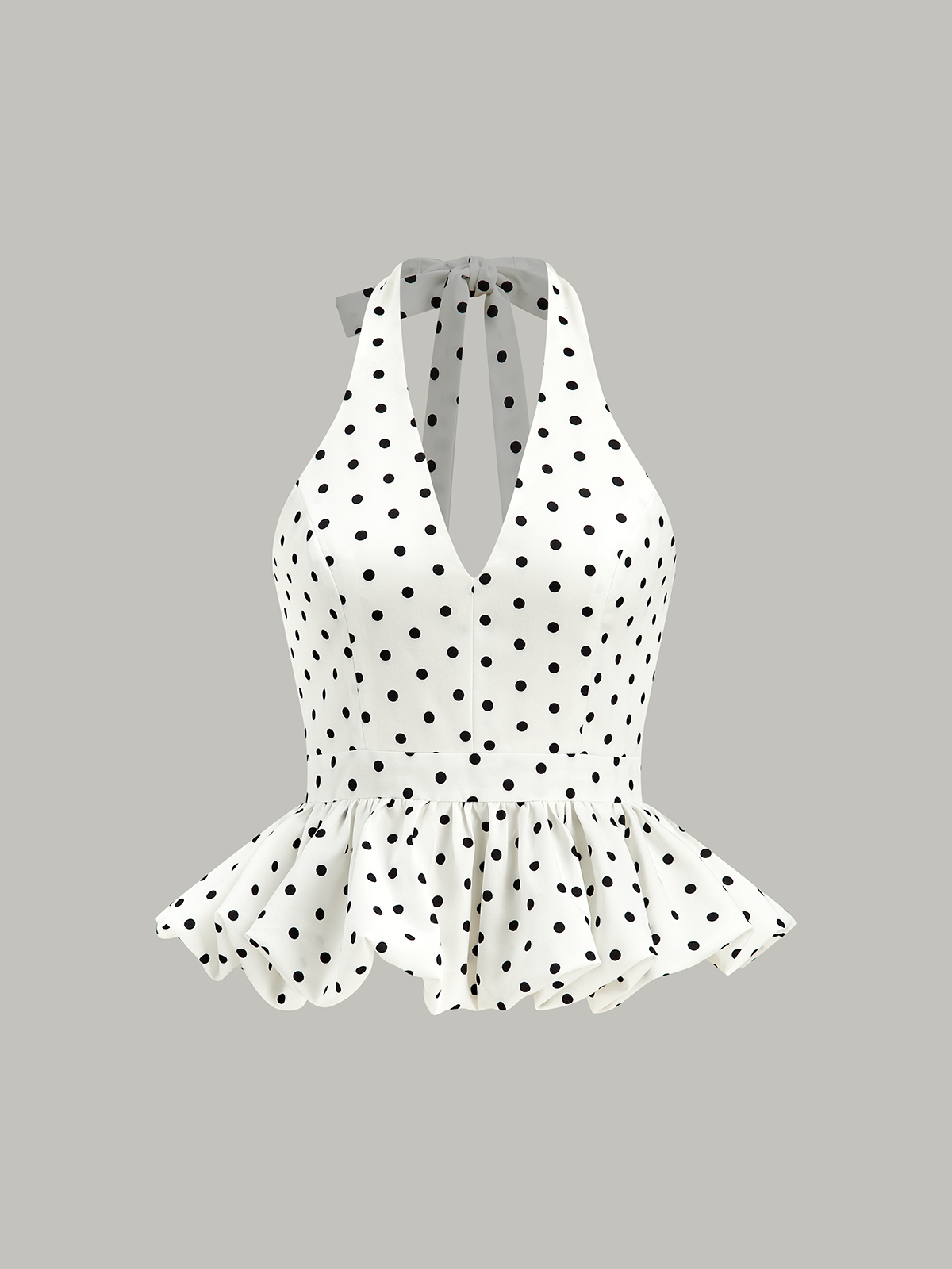 Polka Dot Halter Peplum Top-Chicvia