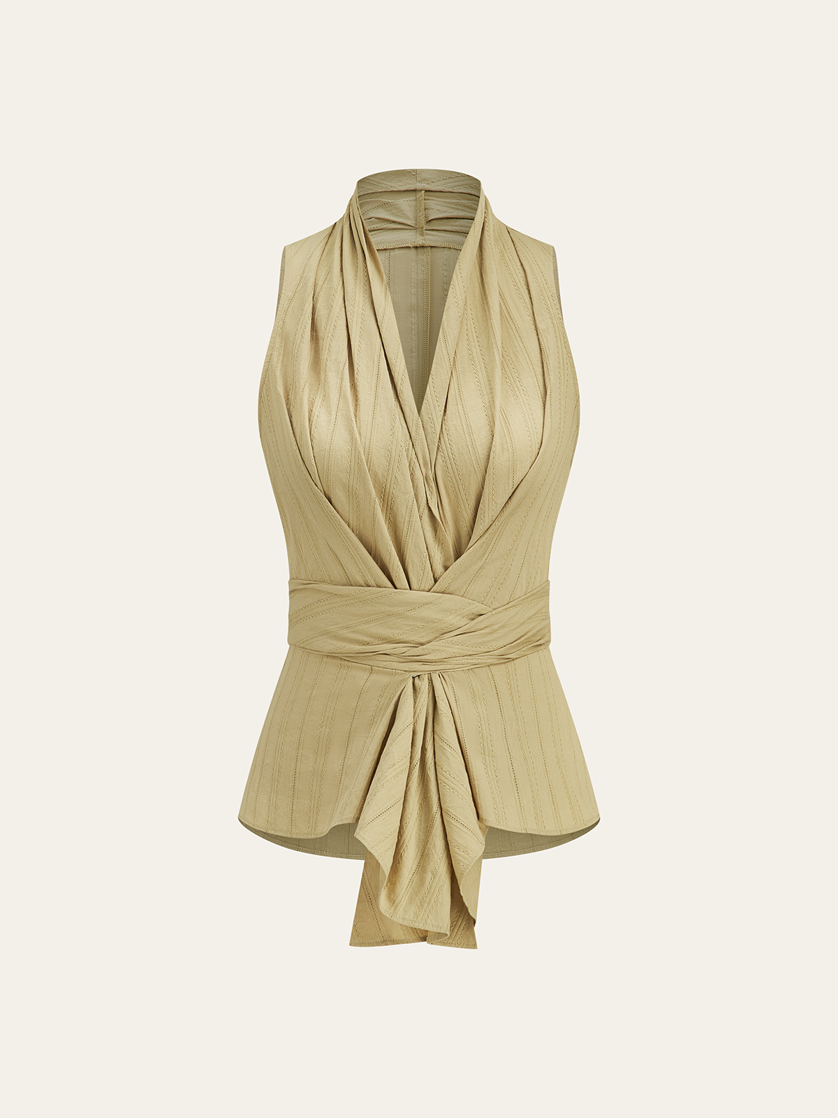 Cotton Draped Wrap Top With Back Bow-Chicvia