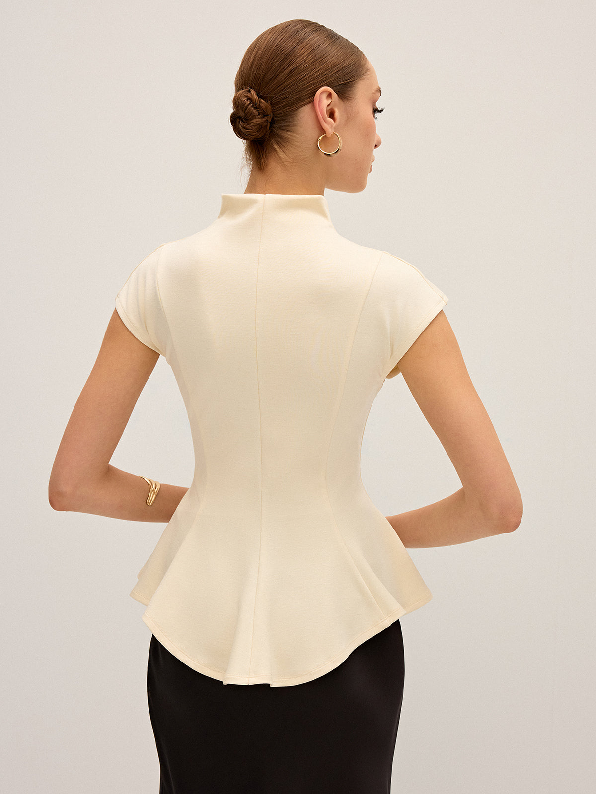 Mock Neck Cap Sleeve Peplum Top-Chicvia
