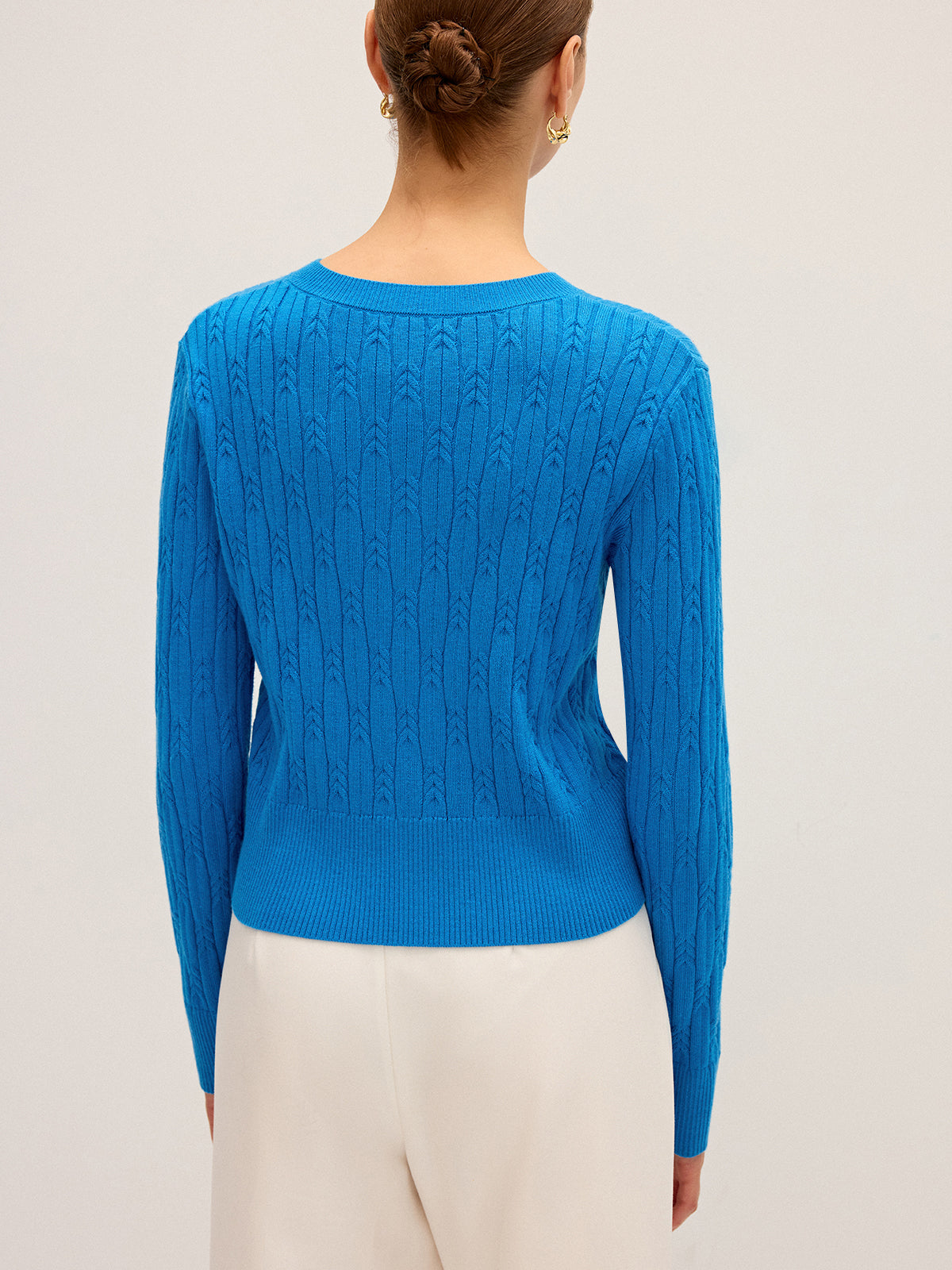 Cable Knit Wool Blend Cardigan-Chicvia