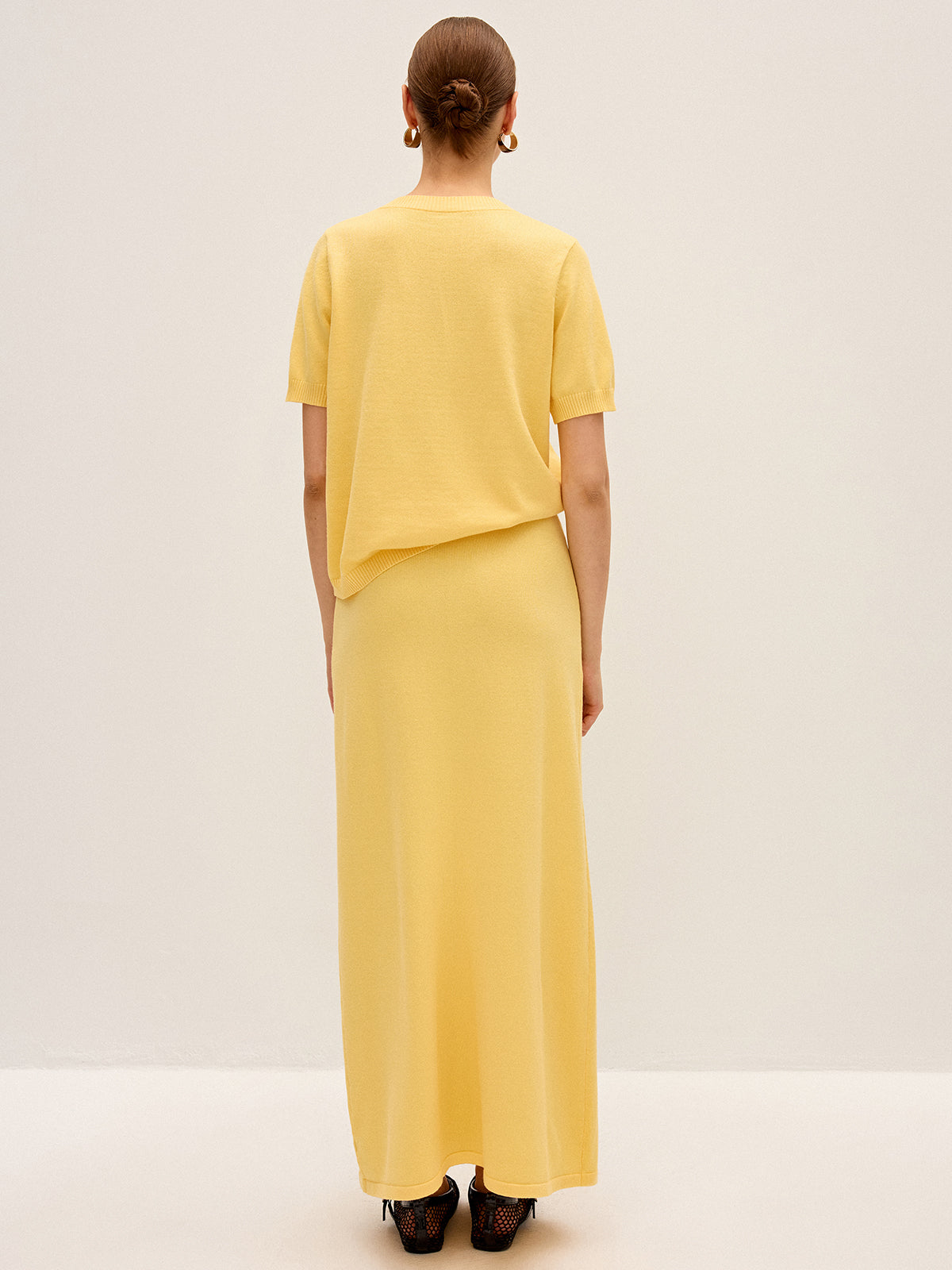 Knitted Short-Sleeve Top and Maxi Skirt Set-Chicvia