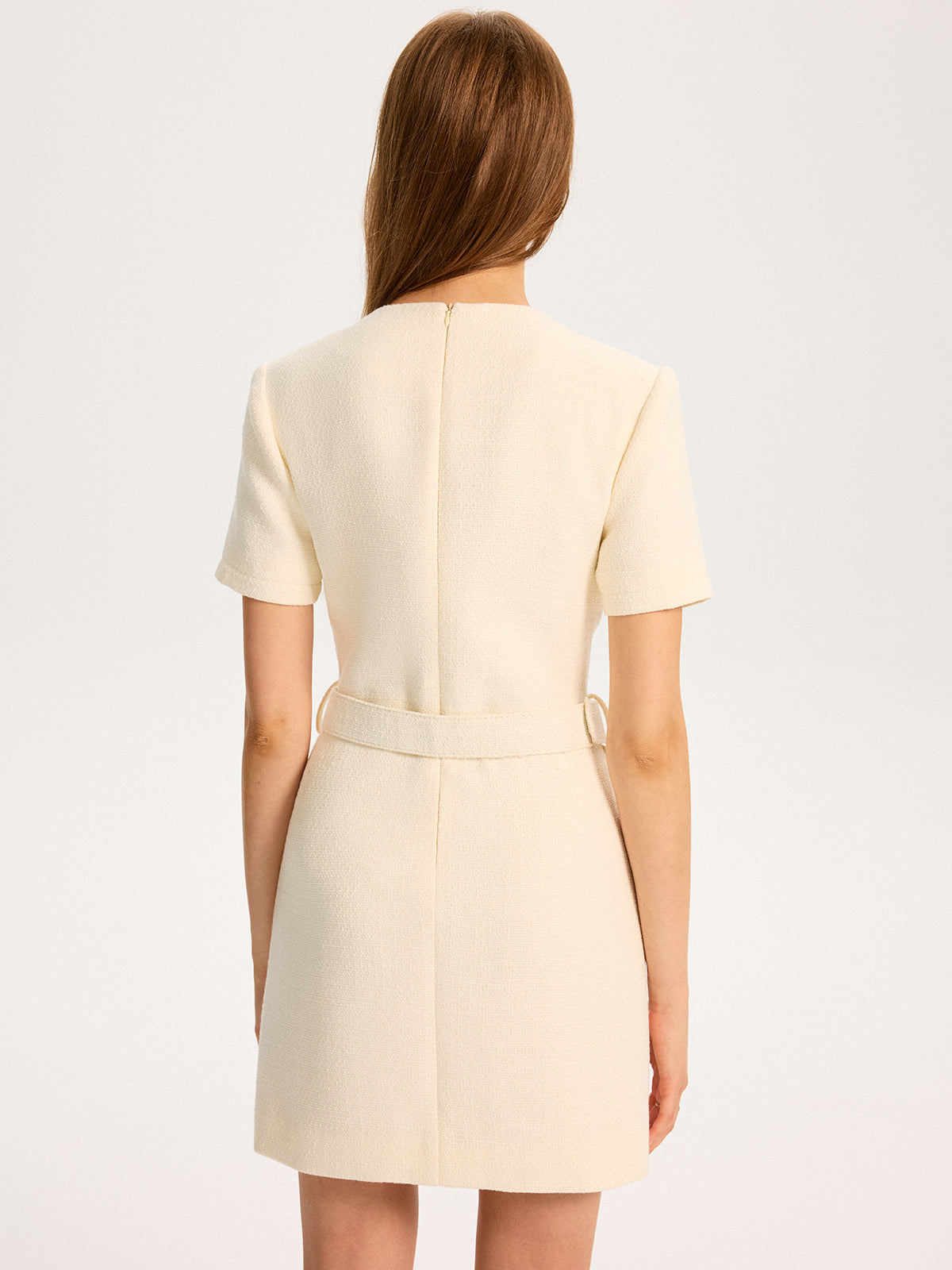 Metal Detail Belted Mini Dress-Chicvia