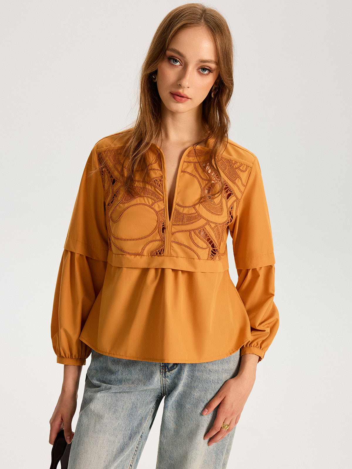 Cut-Out Embroidered Top-Chicvia