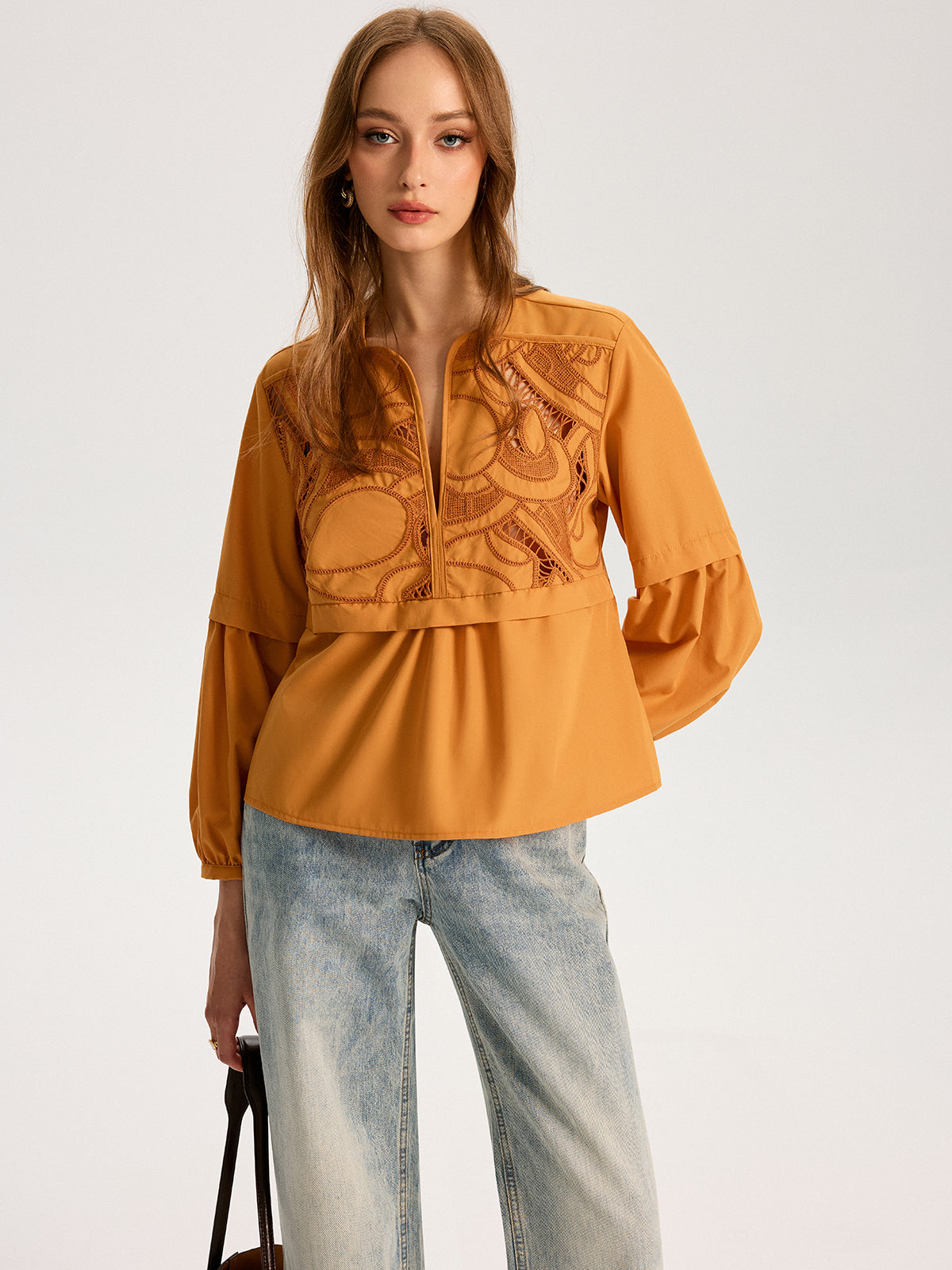 Cut-Out Embroidered Top-Chicvia