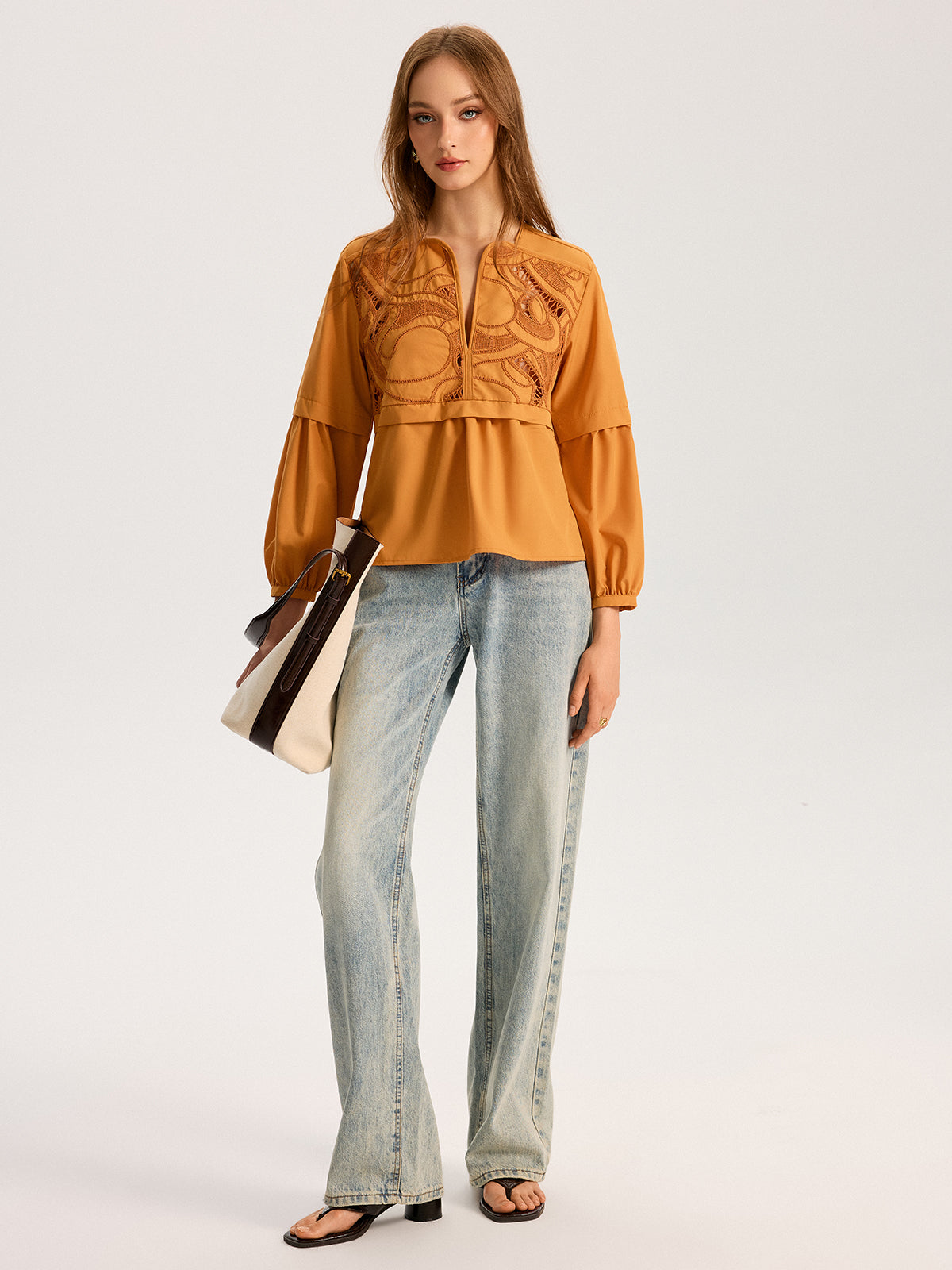 Cut-Out Embroidered Top-Chicvia