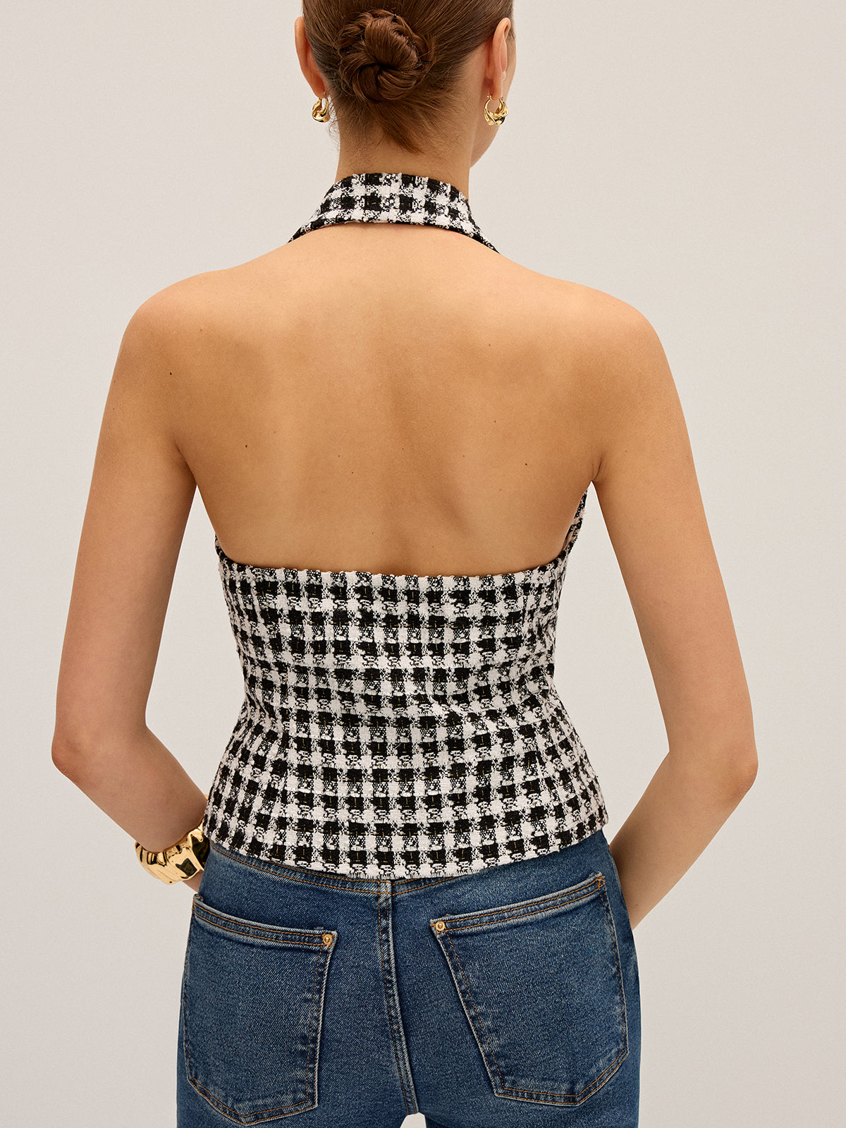 Checkered Halter Neck Vest-Chicvia