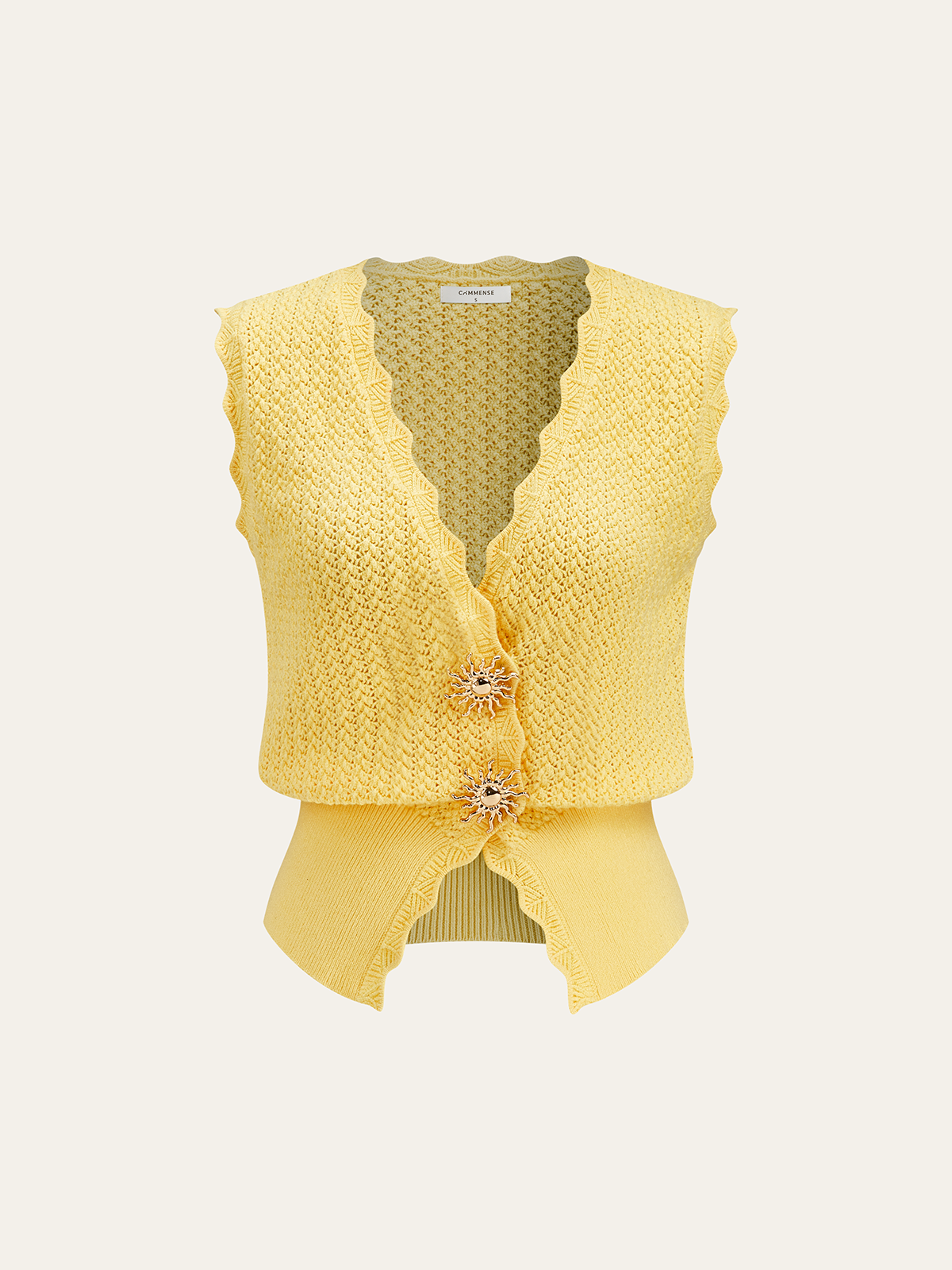 Metal Detail Scallop Trim Knit Vest-Chicvia