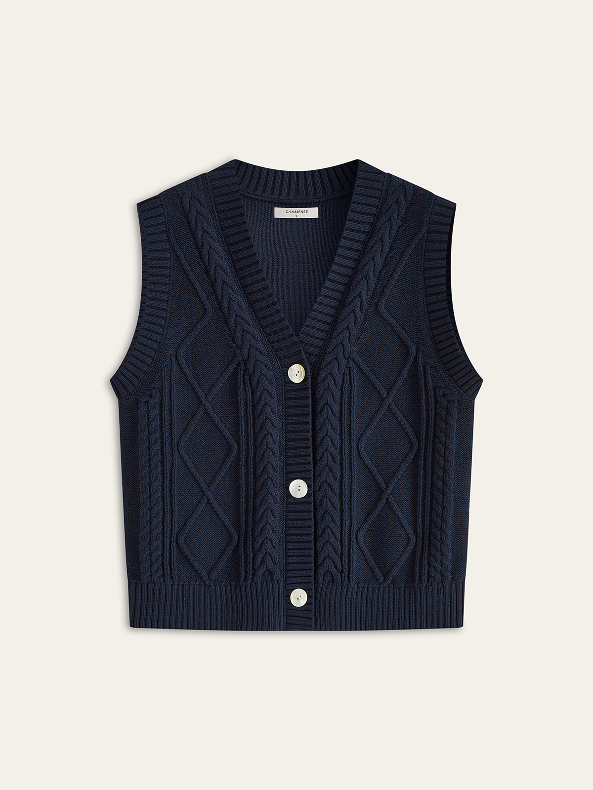 Cable-Knit Button V-Neck Vest-Chicvia