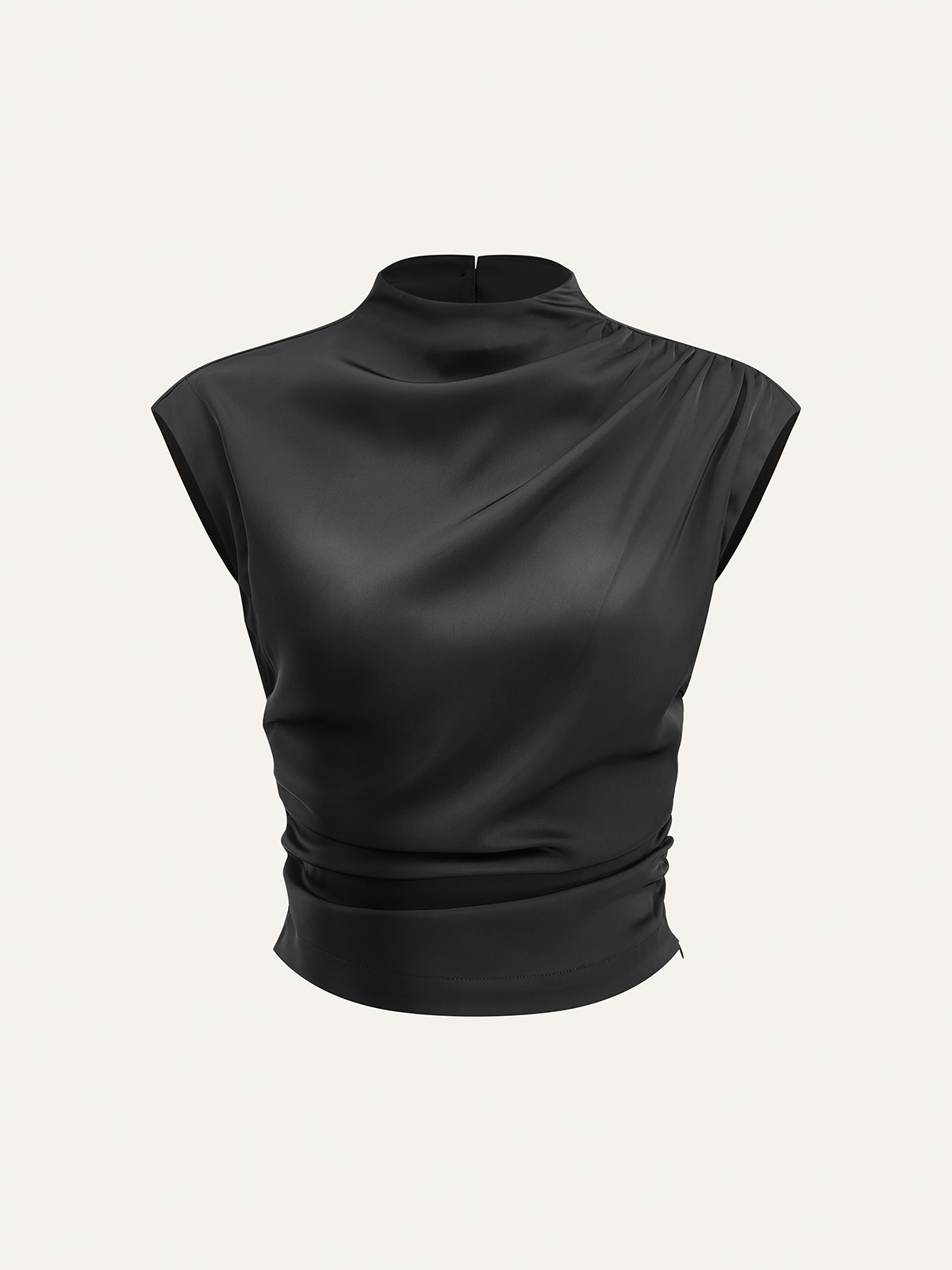 Mock Neck Cap Sleeve Ruched Top-Chicvia