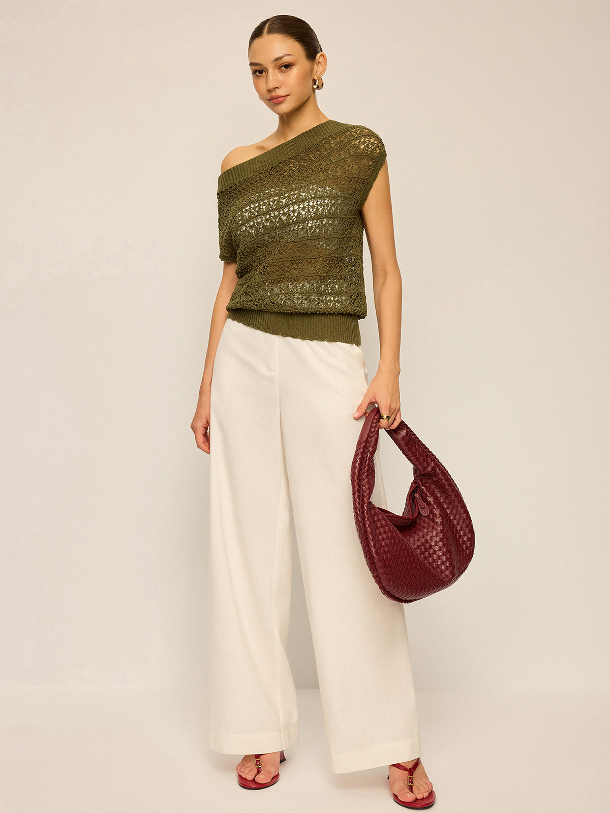 Crochet Knit Off-Shoulder Top-Chicvia