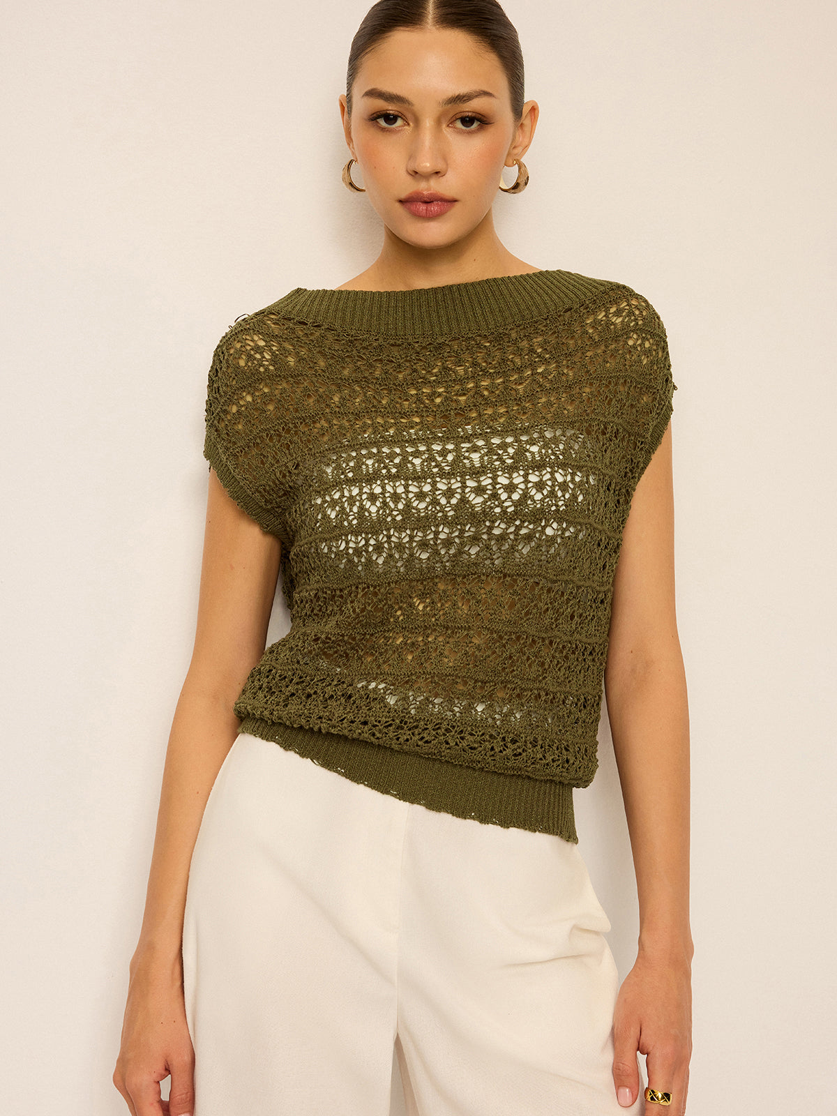 Crochet Knit Off-Shoulder Top-Chicvia