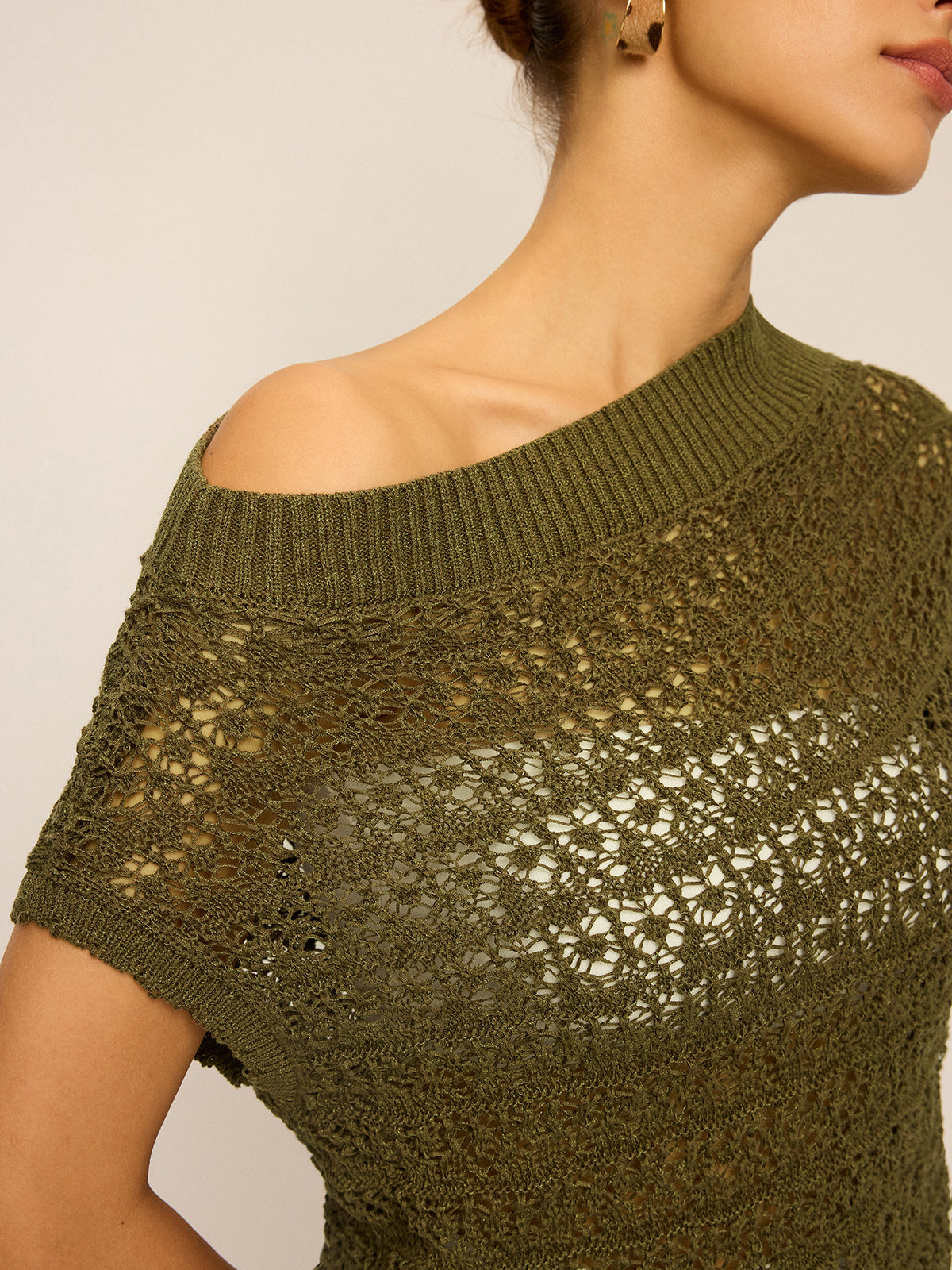 Crochet Knit Off-Shoulder Top-Chicvia